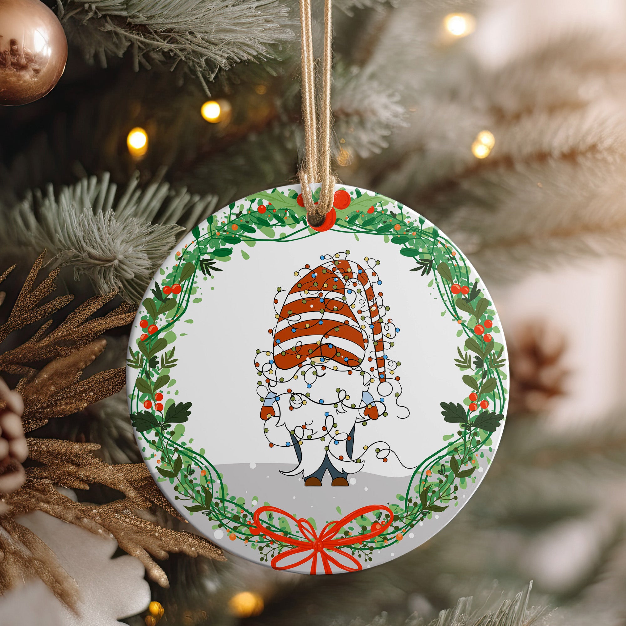 Personalized Holiday Gnome Ceramic Ornament - Customizable Christmas Keepsake for Festive Cheer - Image 4