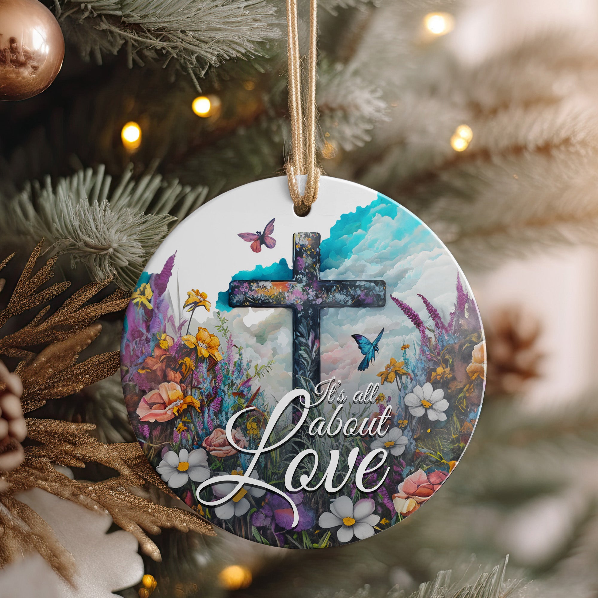 Personalized Floral Ceramic Ornament with Cross and Inspirational Quote – Customizable Gift for Special Occasions - Image 4