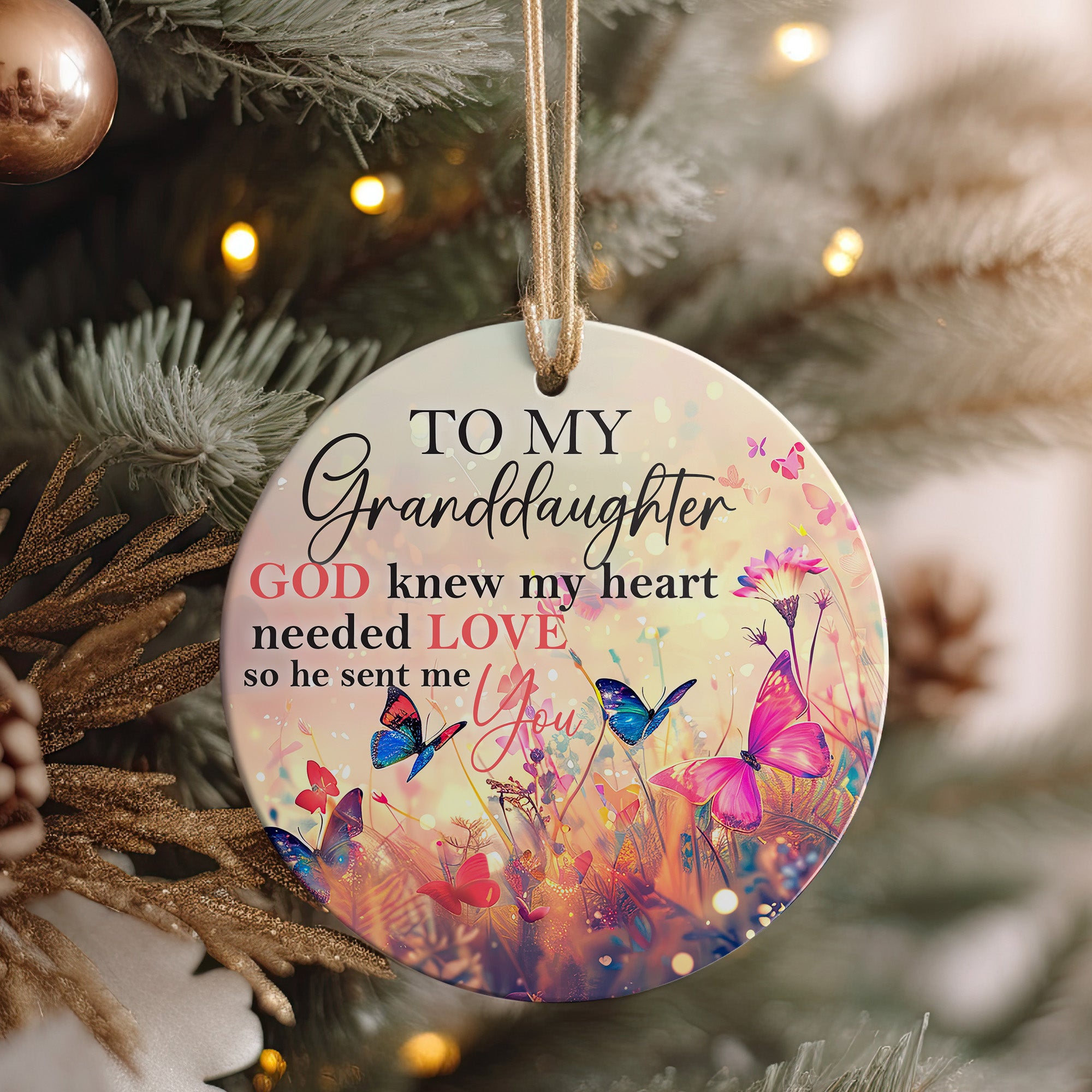 Personalized Ceramic Ornament for Granddaughters - Heartfelt Gift with Butterflies and Floral Design - Image 4