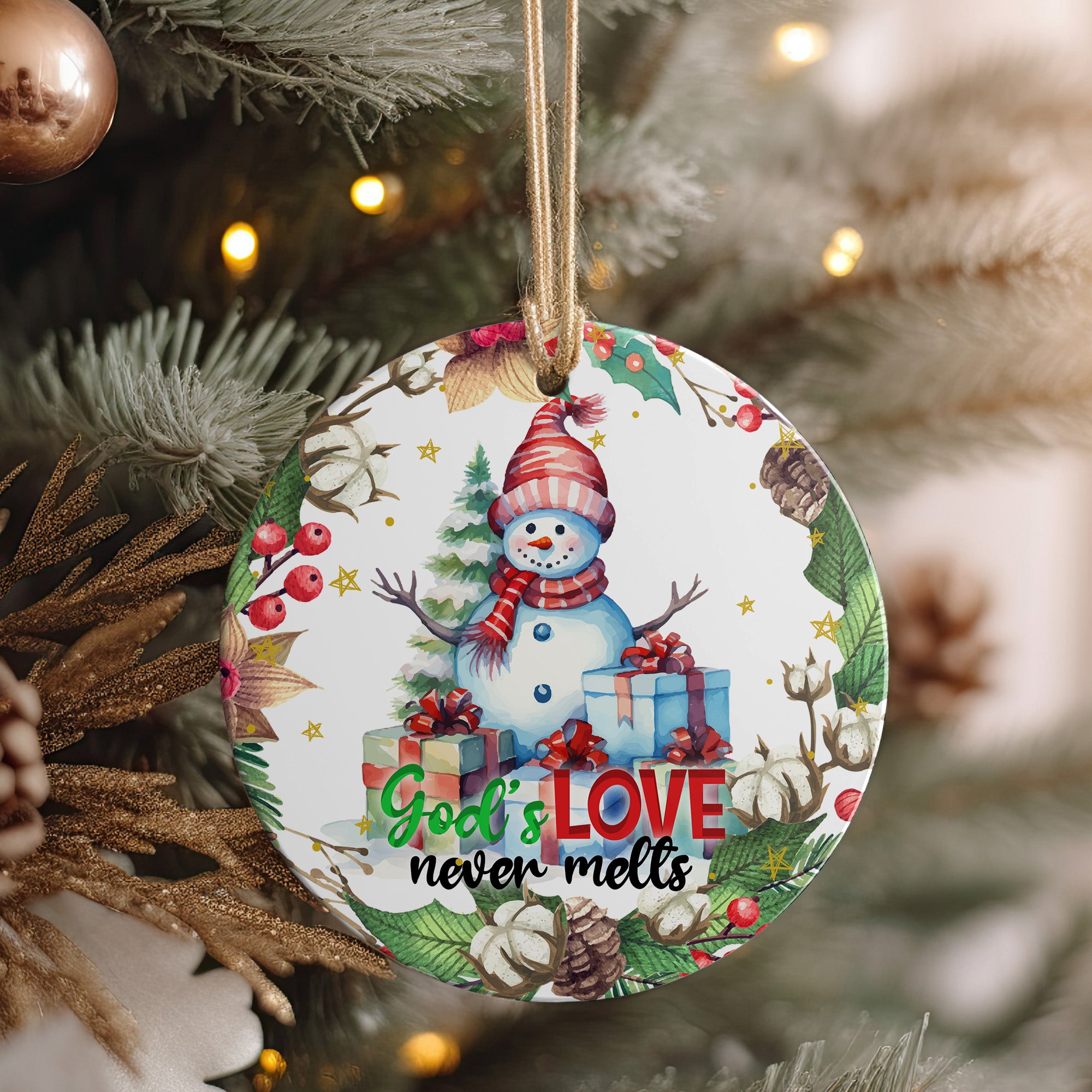 Personalized Holiday Ceramic Ornament - Heartfelt Snowman Design - God's Love Never Melts - Perfect Christmas Gift for Family & Friends - Image 4