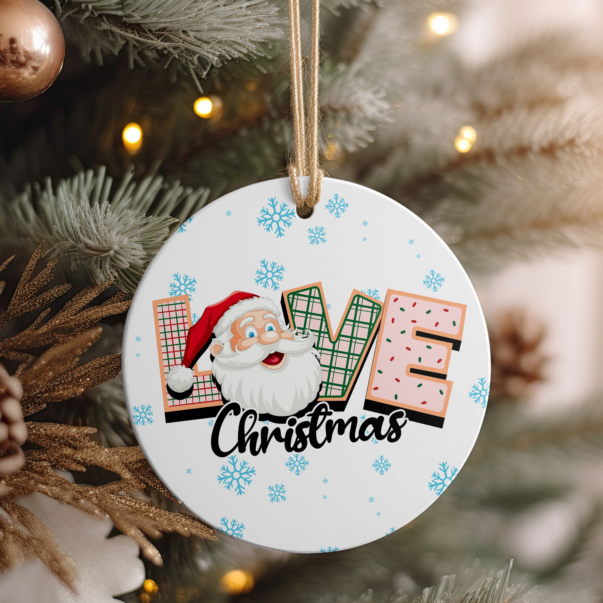 Personalized Christmas LOVE Ceramic Ornament – Festive Design with Santa Claus for Holiday Decoration - Image 4