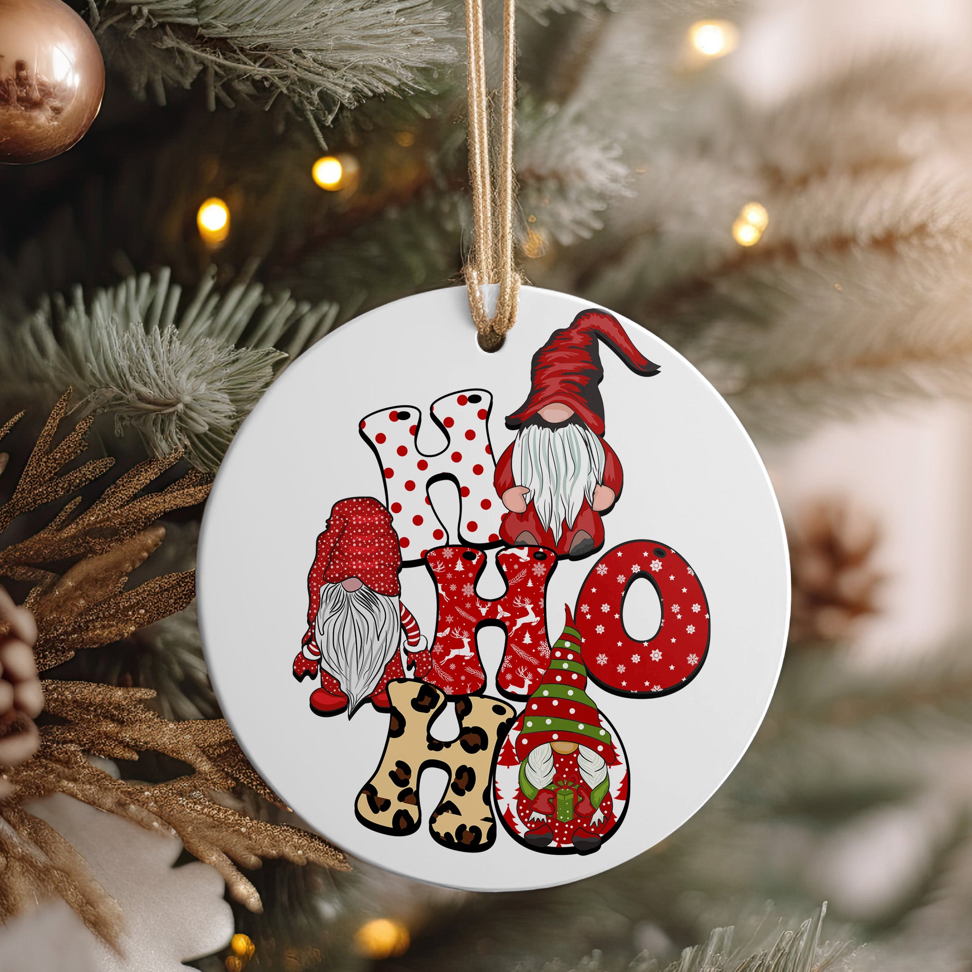 Personalized Santa Gnome Ceramic Ornament - Festive Holiday Decor with Customization Options for Christmas Tree - Image 4