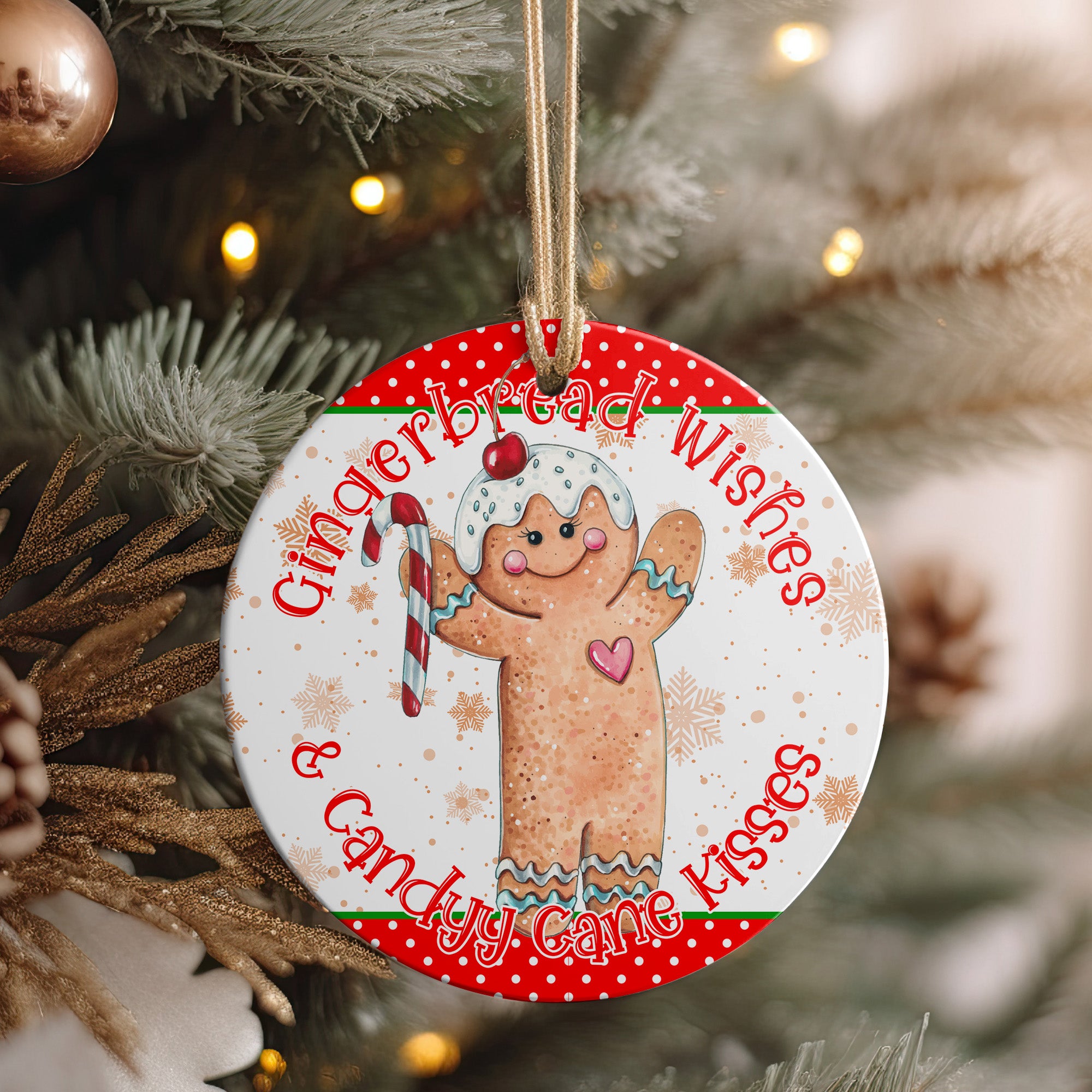 Personalized "Gingerbread Wishes & Candy Cane Kisses" Ceramic Ornament - Handmade Holiday Keepsake - Image 4