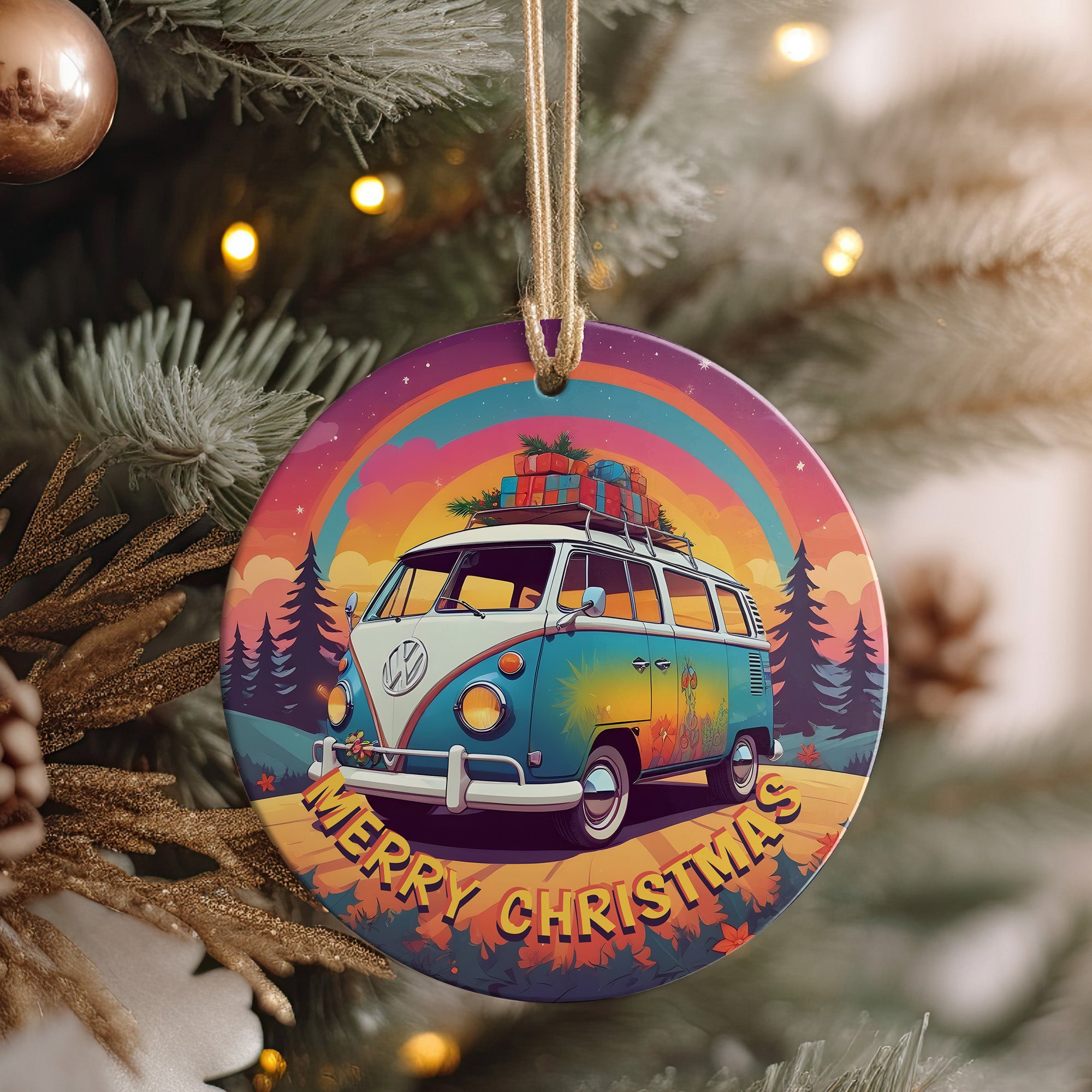 Personalized Merry Christmas Ceramic Ornament with Retro Van Design - Perfect Customized Gift for Adventurous Souls - Image 4