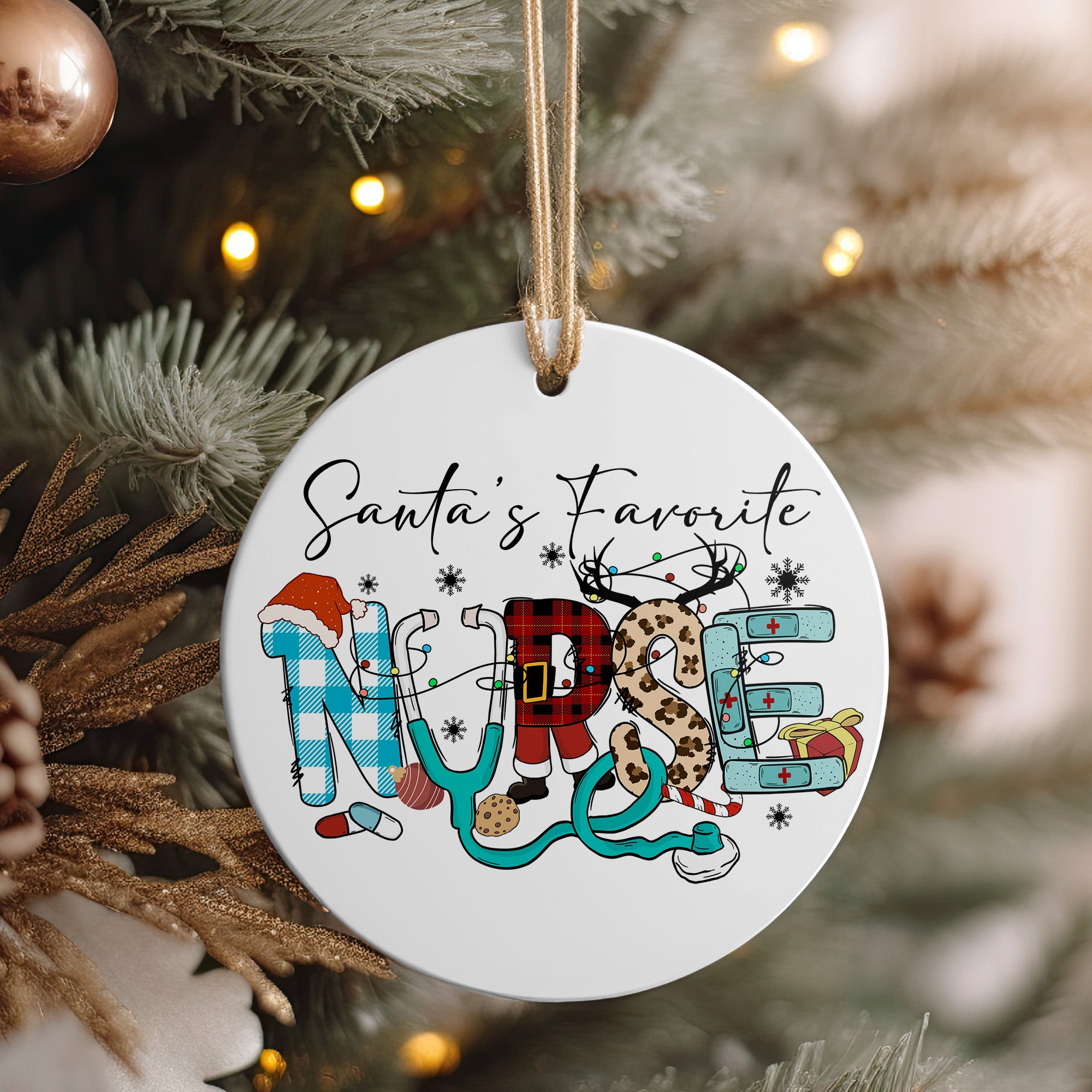 Personalized "Santa's Favorite Nurse" Ceramic Ornament - Festive Holiday Decoration for Nursing Heroes - Image 4