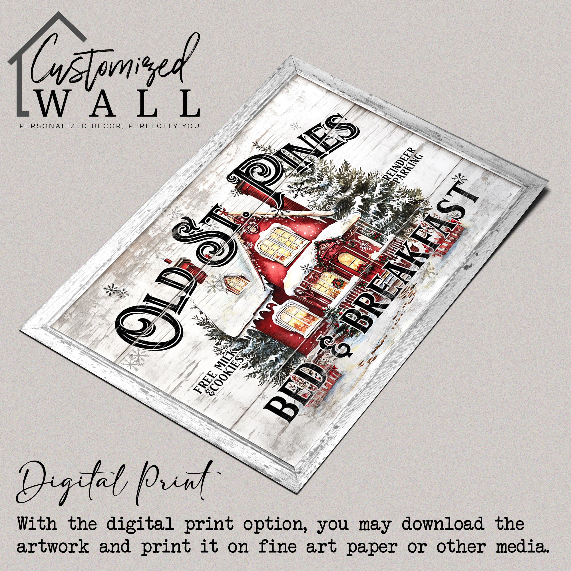 Personalized Holiday Wrapped Canvas Art - Old St. Pines Bed & Breakfast - Rustic Christmas Decor with Custom Options for Home or Gift - Image 4