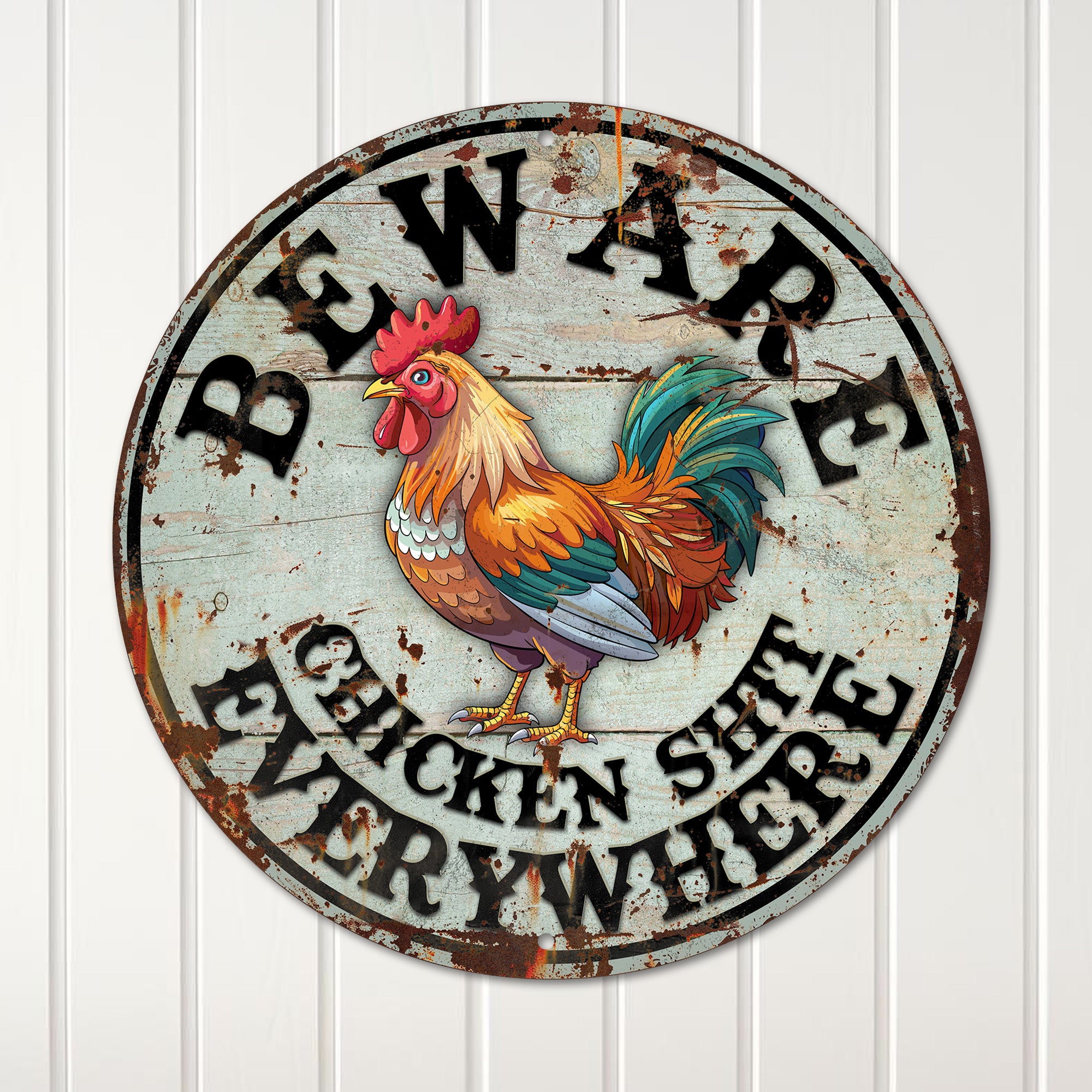Rustic Round Metal Chicken Warning Sign - Personalized Farmhouse Decor for Chickens Lovers - Perfect Gift for Country Home Enthusiasts - Image 4