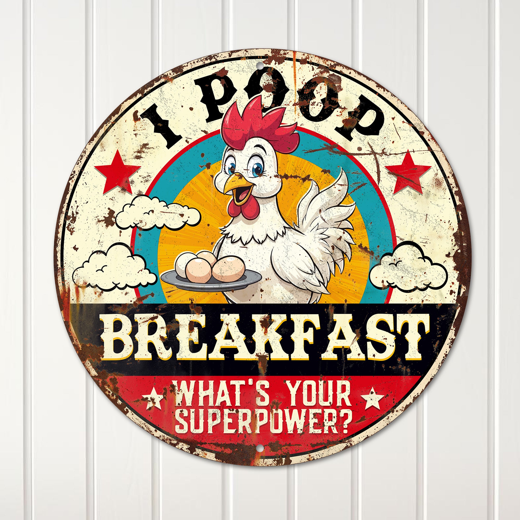 Personalized "I Poop Breakfast" Retro Metal Sign – Perfect Handmade Gift for Chicken Lovers and Farmhouse Decor - Image 4