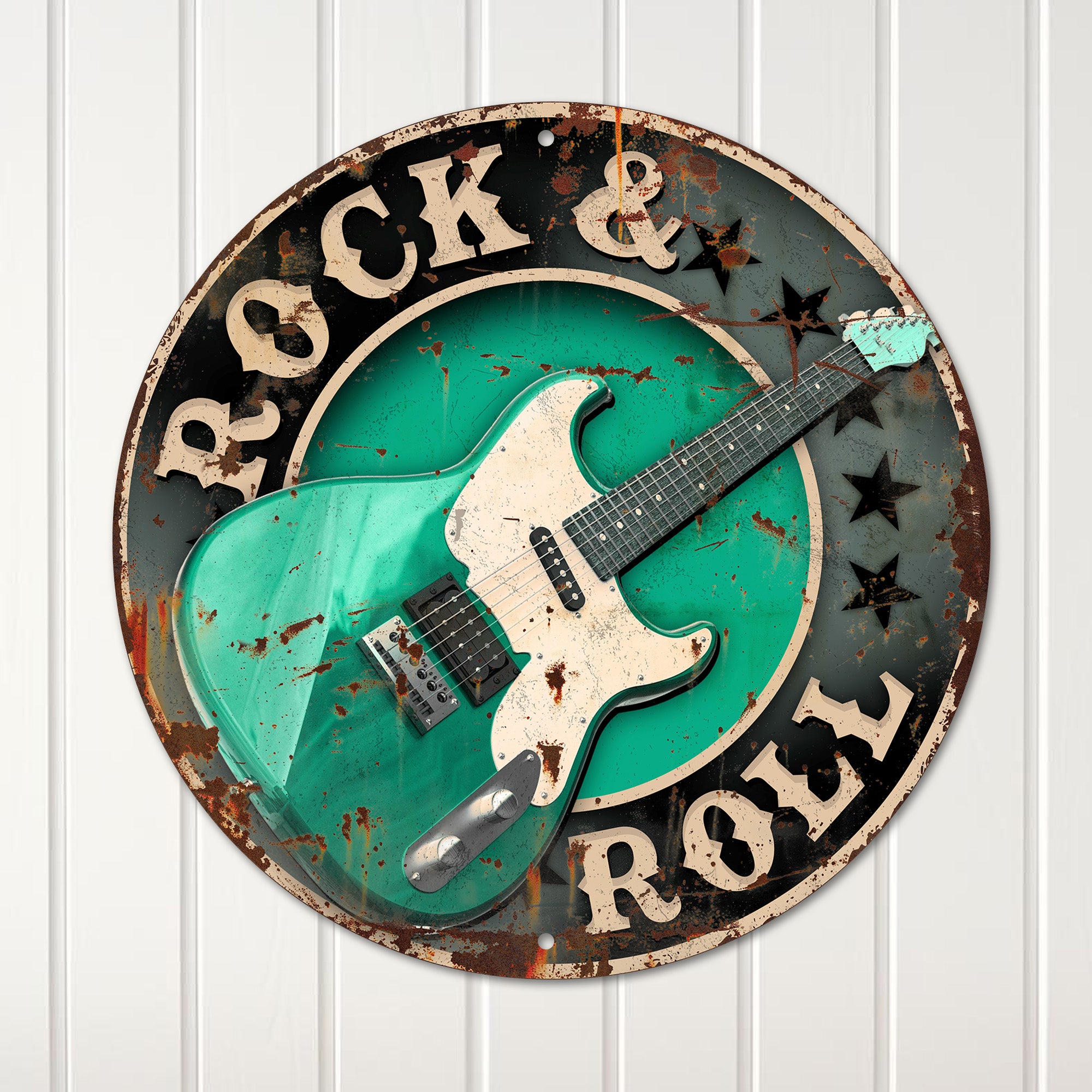 Personalized Rock & Roll Metal Sign - Custom Green Guitar Wall Art for Music Lovers - Image 4