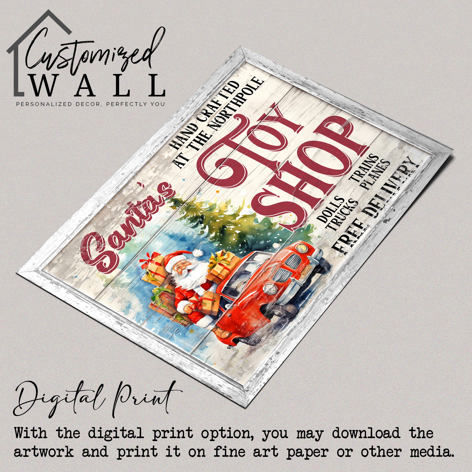 Personalized Santa’s Toy Shop Wrapped Canvas - Handcrafted Christmas Decor with Free Delivery Option - Image 4