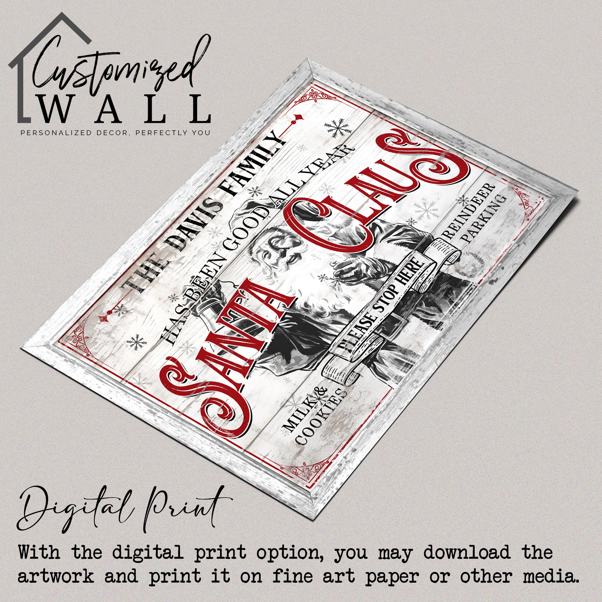 Personalized Rustic Santa Claus Family Christmas Sign – Custom Wrapped Canvas for Holiday Cheer and Gift-Giving - Image 4