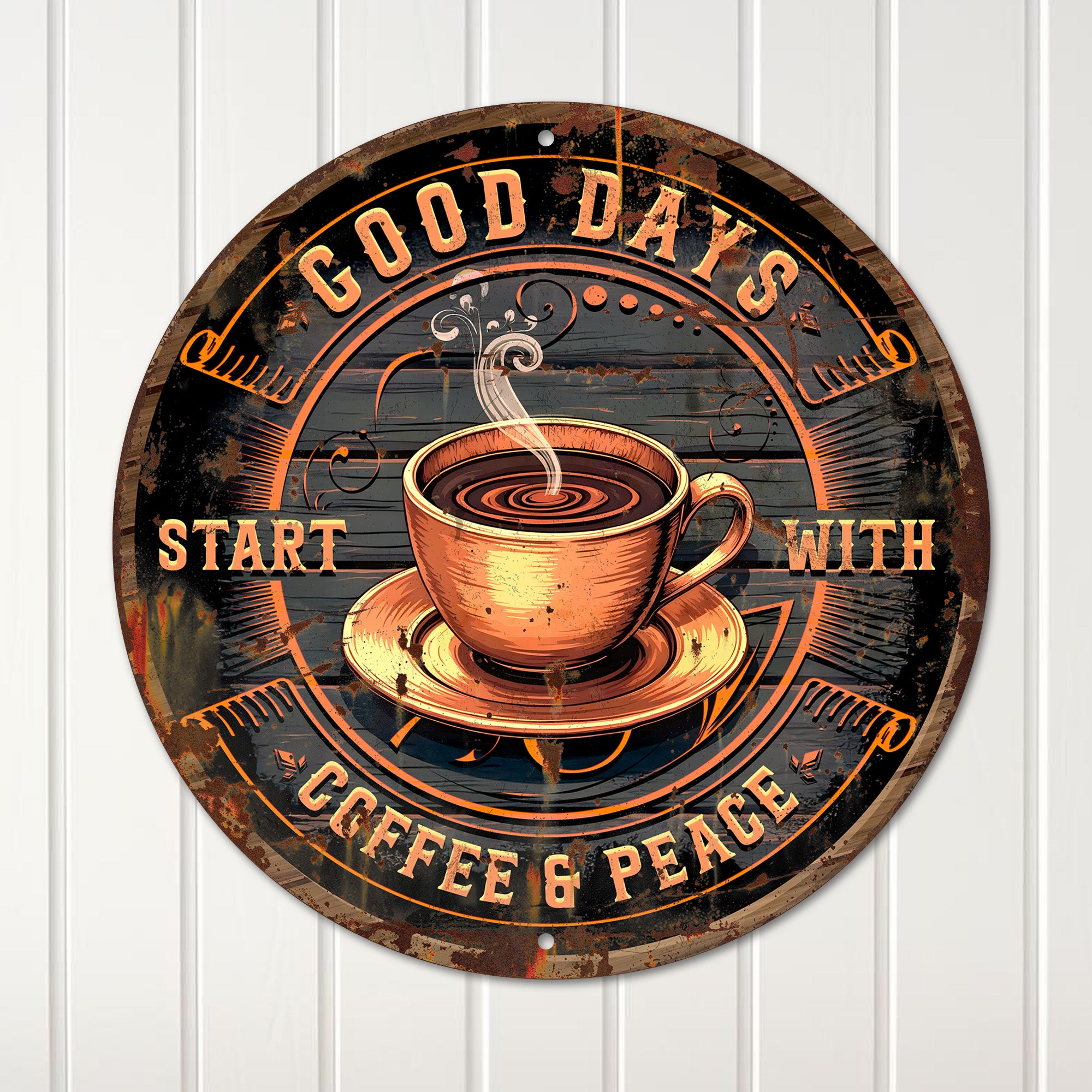 Personalized Rustic Coffee & Peace Metal Sign - Handcrafted Round Decor for Coffee Lovers - Image 4