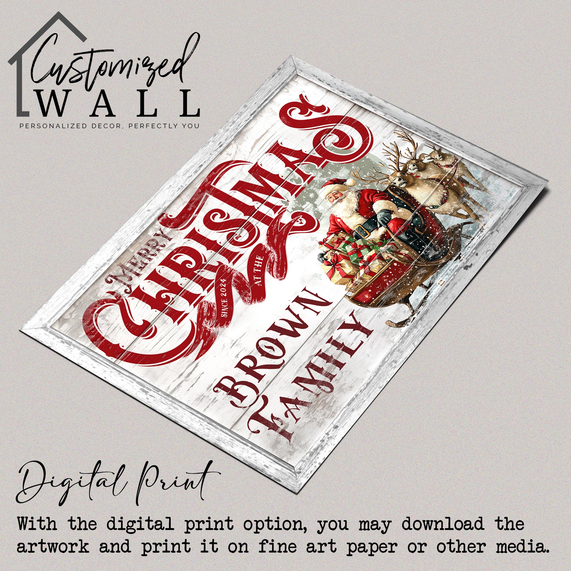 Personalized Christmas Canvas with Santa Sleigh - Custom Family Name Holiday Decor - Image 4