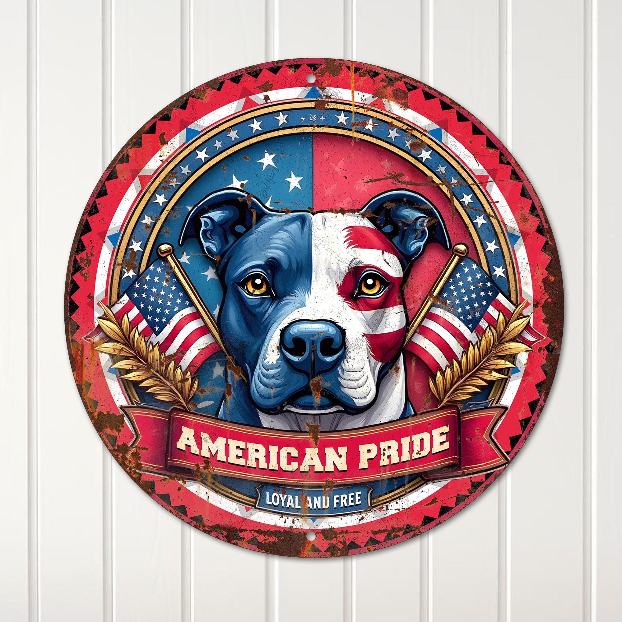 Personalized American Pride Round Metal Sign - Custom Flag Dog Decor for Patriotic Enthusiasts - Image 4
