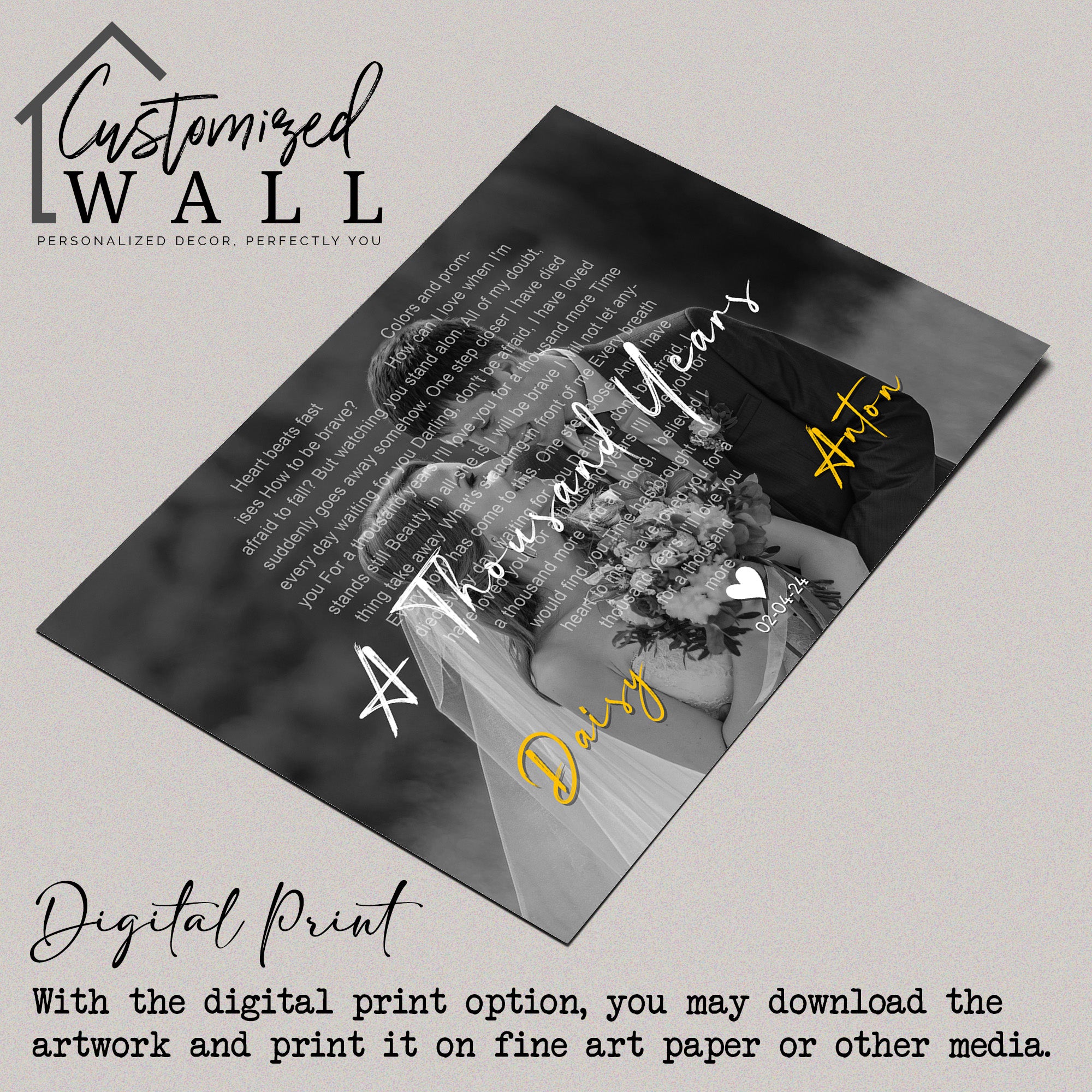 Personalized Wedding Photo Canvas with Song Lyrics – Custom Name & Date – Romantic Wall Art Gift for Newlyweds - Image 4