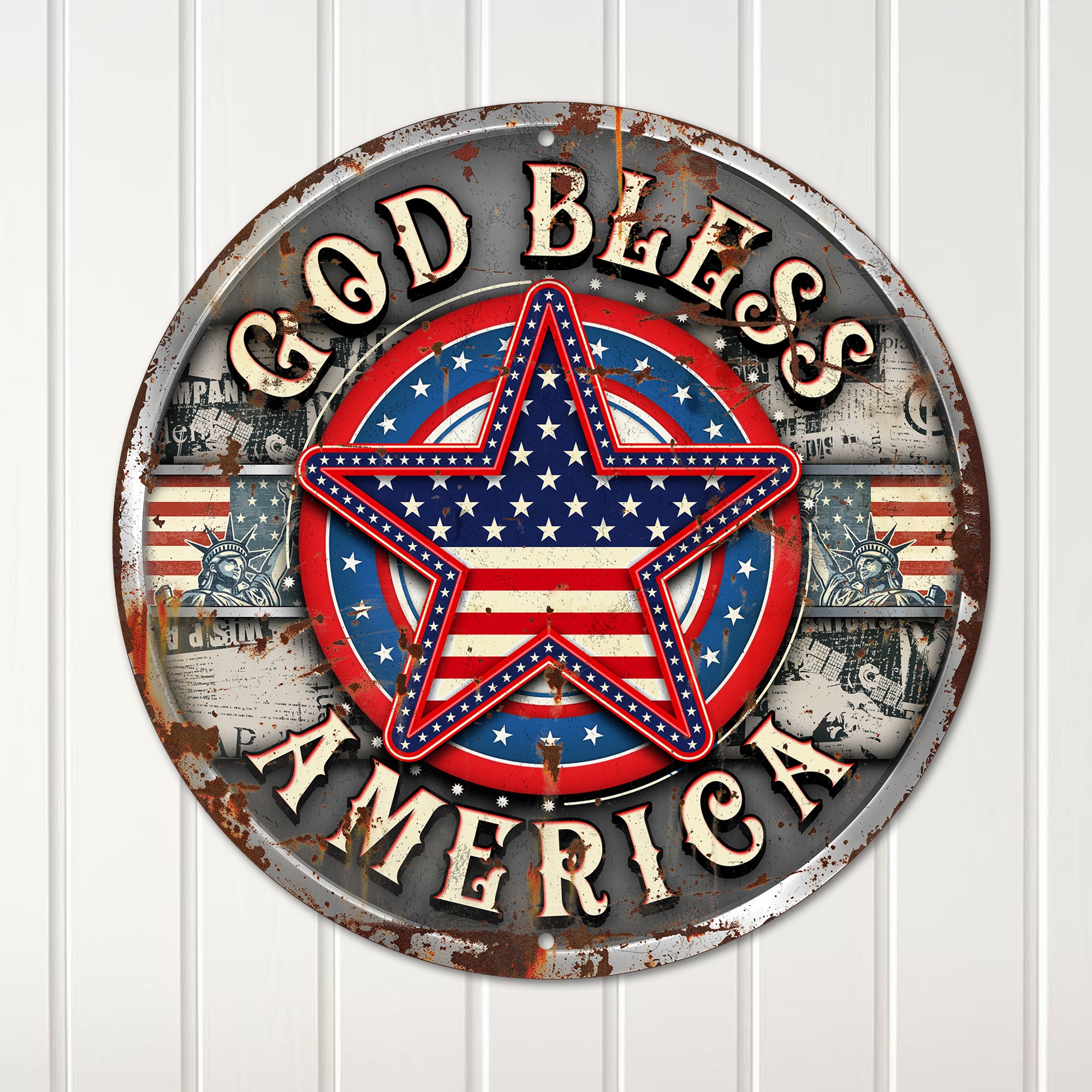 Personalized Patriotic Metal Wall Sign - "God Bless America" - Customizable Round Decor for Home or Gift - Image 4