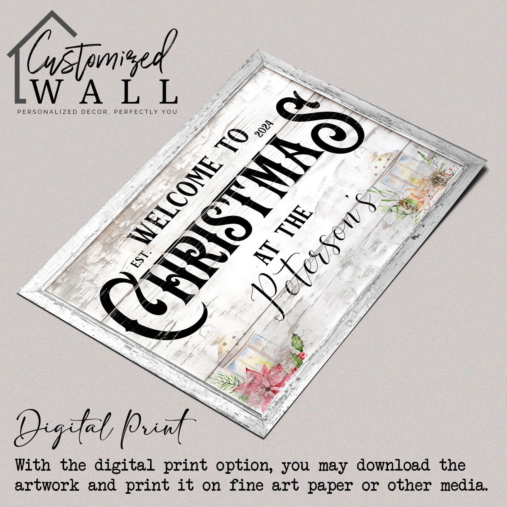 Personalized Rustic Christmas Canvas Sign for Family Holiday Decor – Customizable Name, Year, and Festive Design - Image 4