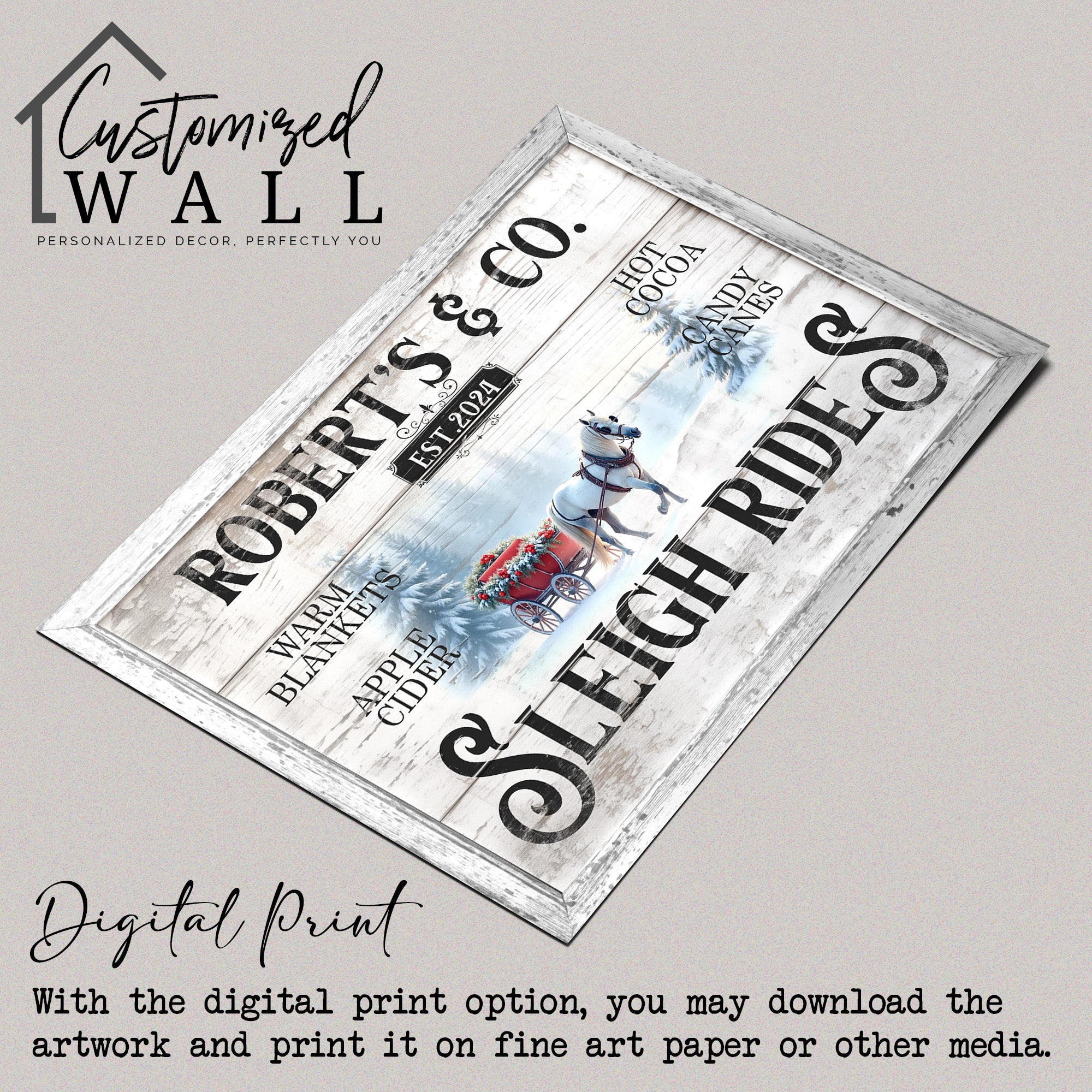 Personalized Rustic Sleigh Rides Canvas Art – Custom Family Name & Est. Year, Perfect Holiday Decor & Gift for Winter Wonderland Lovers - Image 4