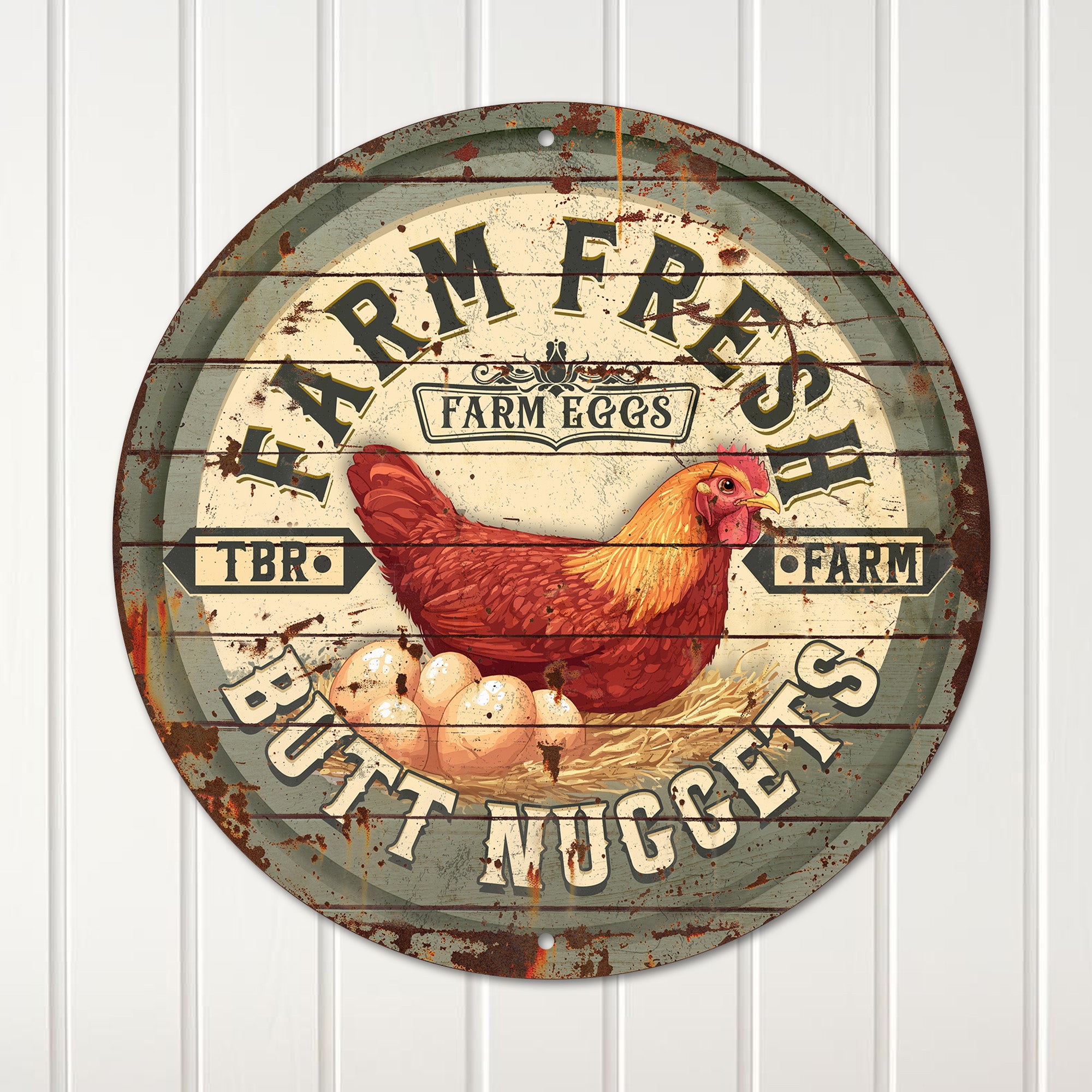 Personalized Farm Fresh Eggs Round Metal Sign - Rustic Chicken Decor, Custom Farmhouse Gift - Image 4