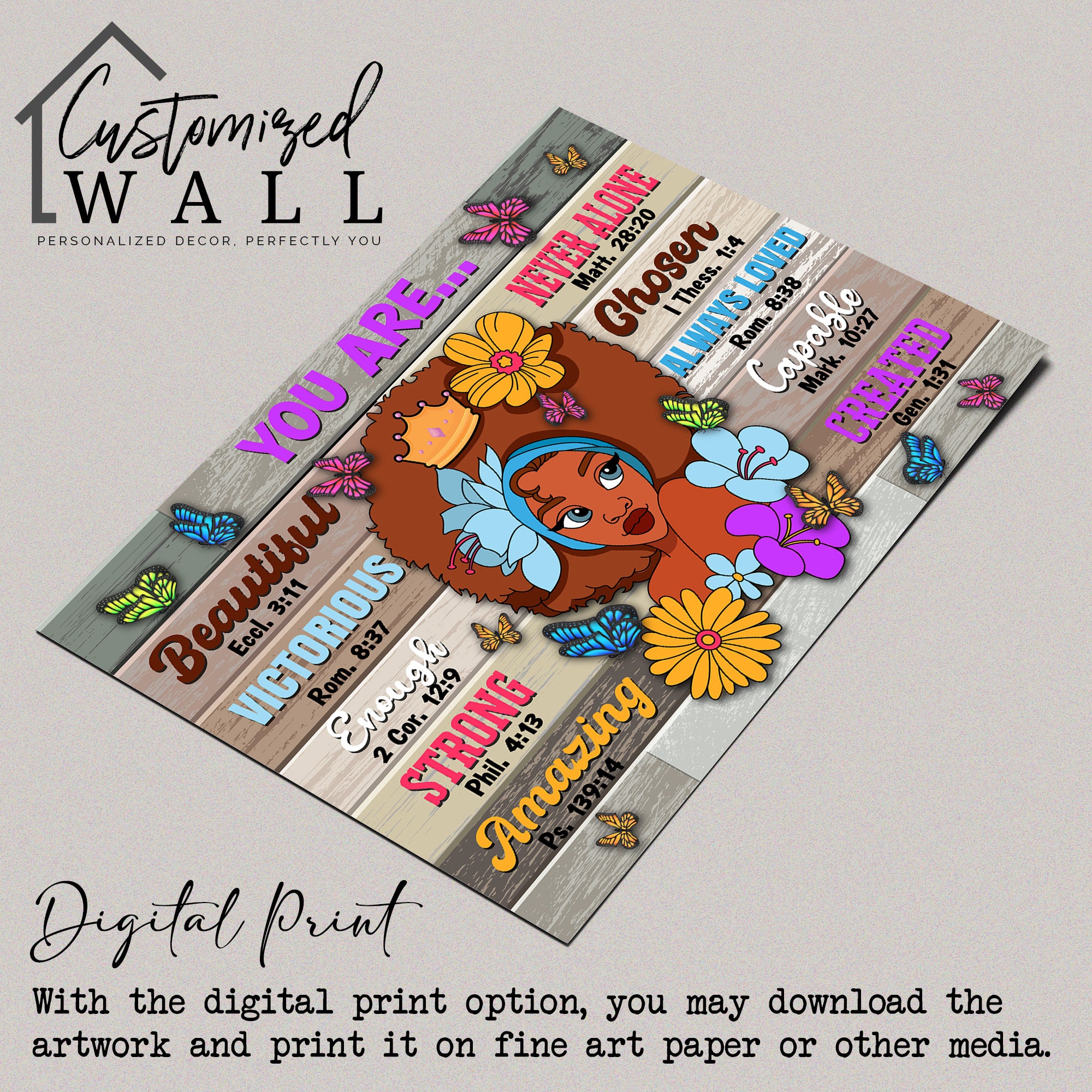 Personalized Inspirational Wrapped Canvas for Her - Vibrant Art with Uplifting Bible Verses and Butterflies - Image 4