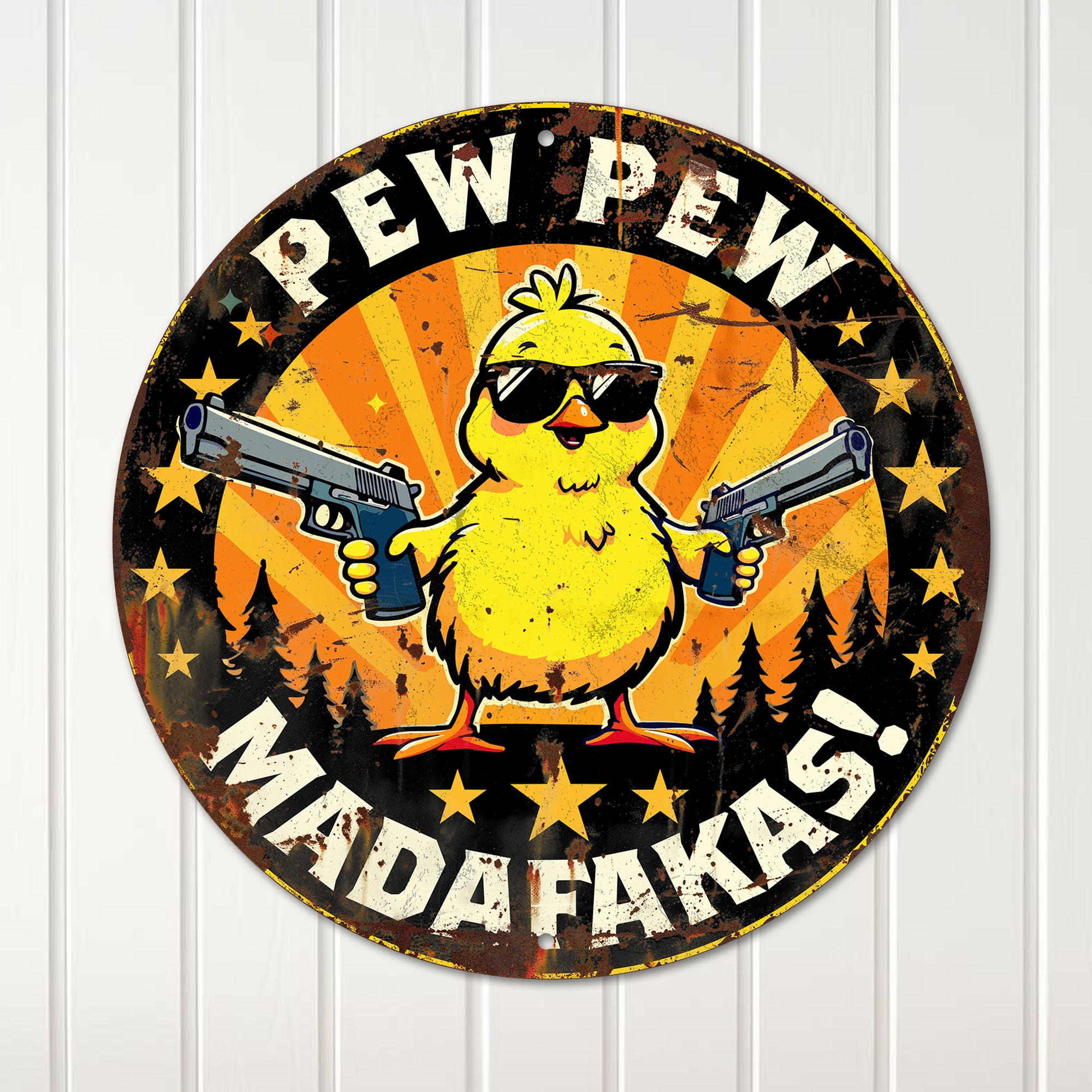 Customizable Round Metal Sign with Quirky Chicken Design - Unique Gift for Humor Lovers, Personalized Wall Art for Home Décor - Image 4