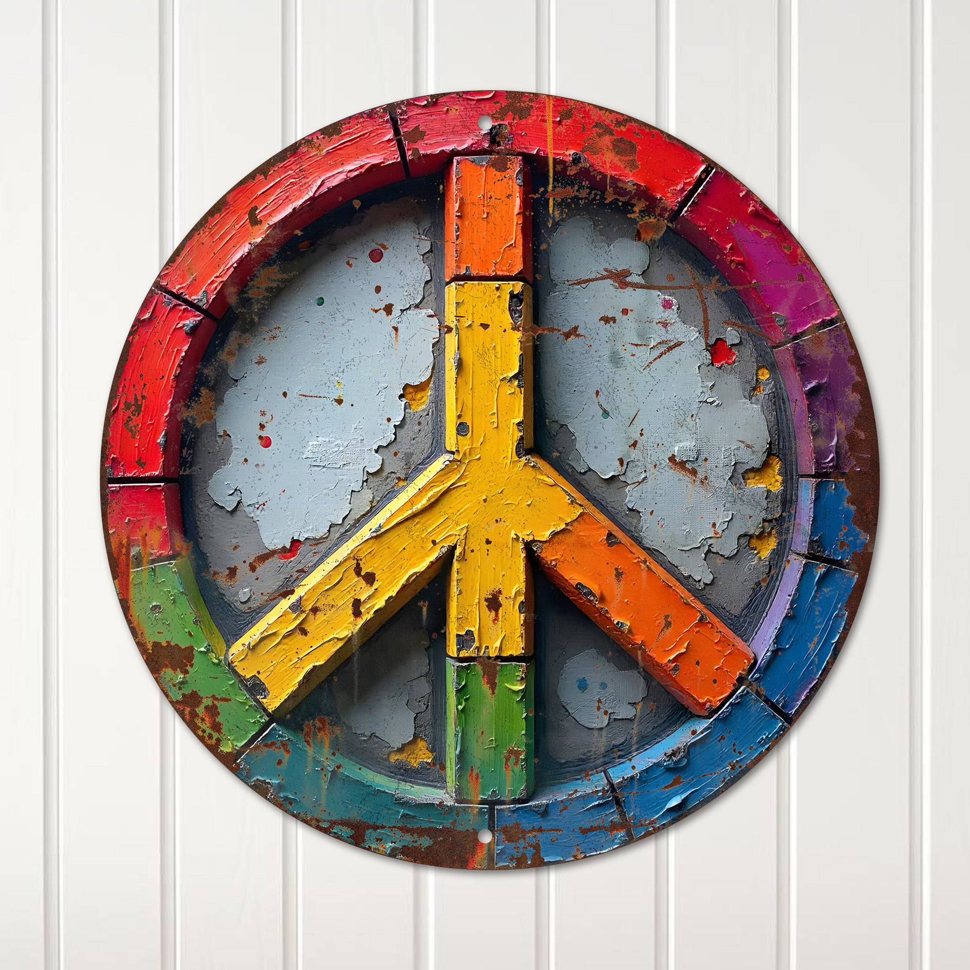 Personalized Peace Symbol Metal Wall Art in Vibrant Rainbow Palette for Unique Home Decor and Heartfelt Gift-Giving - Image 4