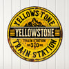 Personalized Yellowstone Train Station Metal Sign - Custom Round Home Decor with Rustic Mountain Design in Vibrant Yellow - Image 4