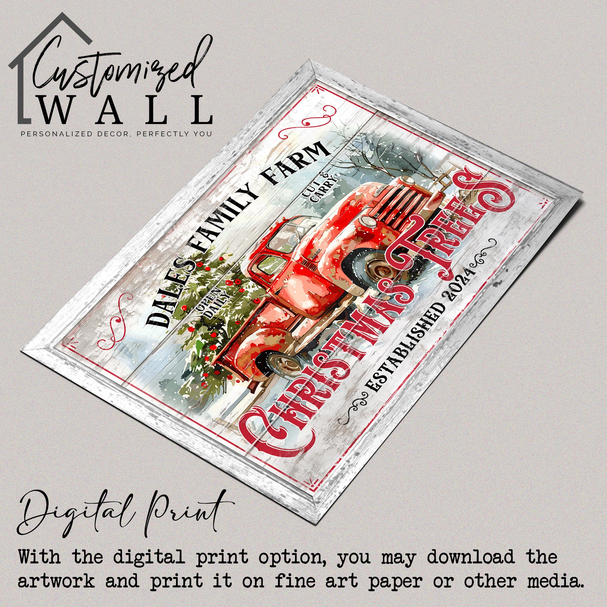 Personalized Rustic Christmas Tree Farm Canvas Art – Custom Family Name, Vintage Truck Design, Perfect Holiday Gift - Image 4