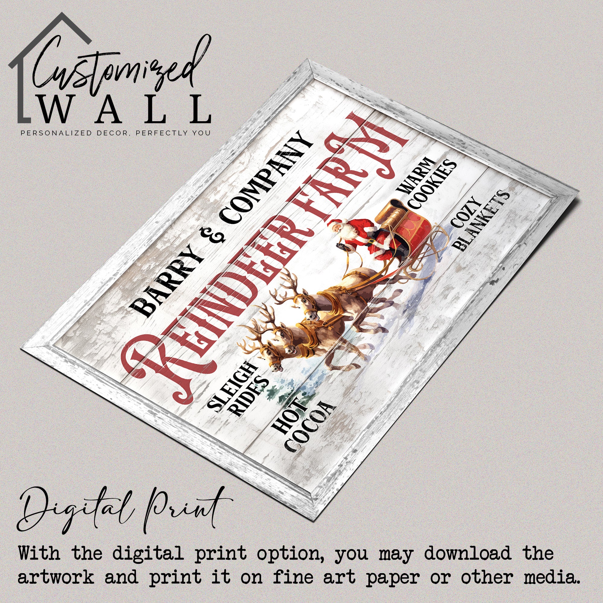 Personalized Rustic Christmas Reindeer Farm Wrapped Canvas - Cozy Holiday Decor with Sleigh Rides & Warm Cookies - Image 4