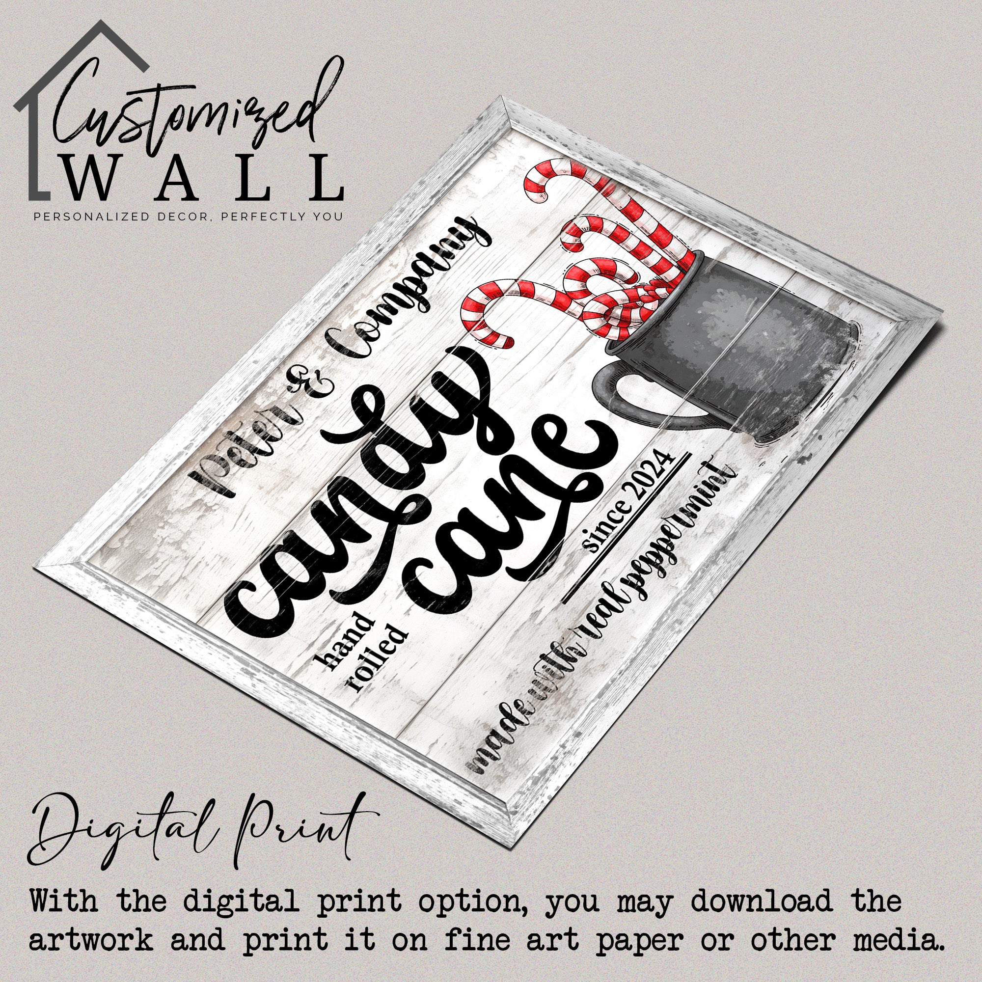 Personalized Candy Cane Wall Art on Wrapped Canvas - Customizable Holiday Decor for Christmas Gift Giving - Image 4