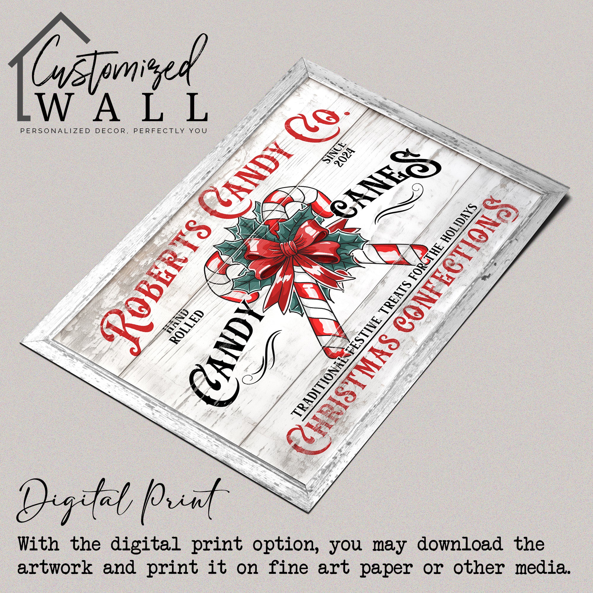 Personalized Rustic Candy Cane Wrapped Canvas Wall Art - Handcrafted Christmas Decor for Holiday Gift-Giving - Image 4