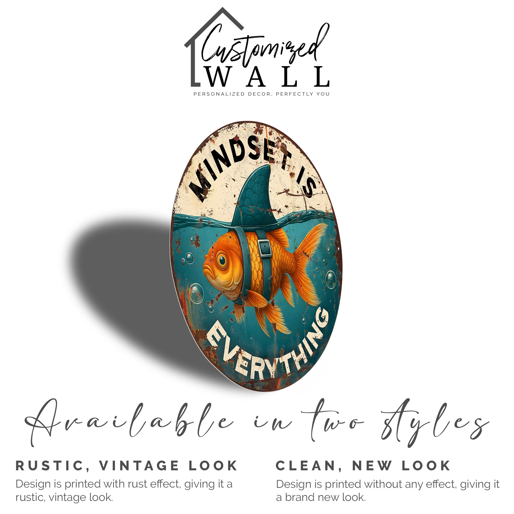 Personalized Metal Inspiration Sign - “Mindset is Everything” with Goldfish and Shark Fin Design for Unique Gift Giving - Image 5