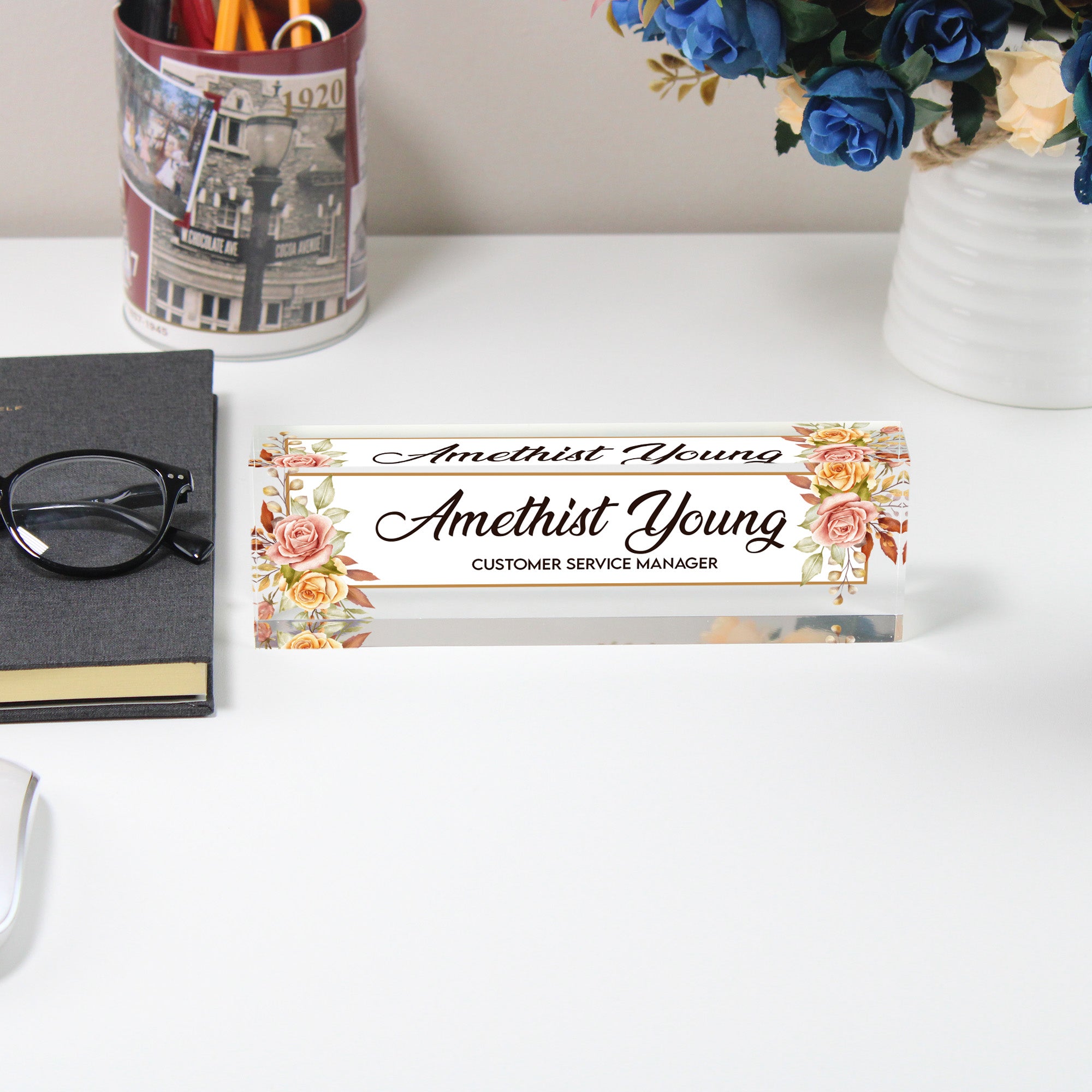 Personalized Floral Acrylic Desk Nameplate - Elegant Custom Gift for Office Decor, Moms, and Customer Service Managers - Image 5