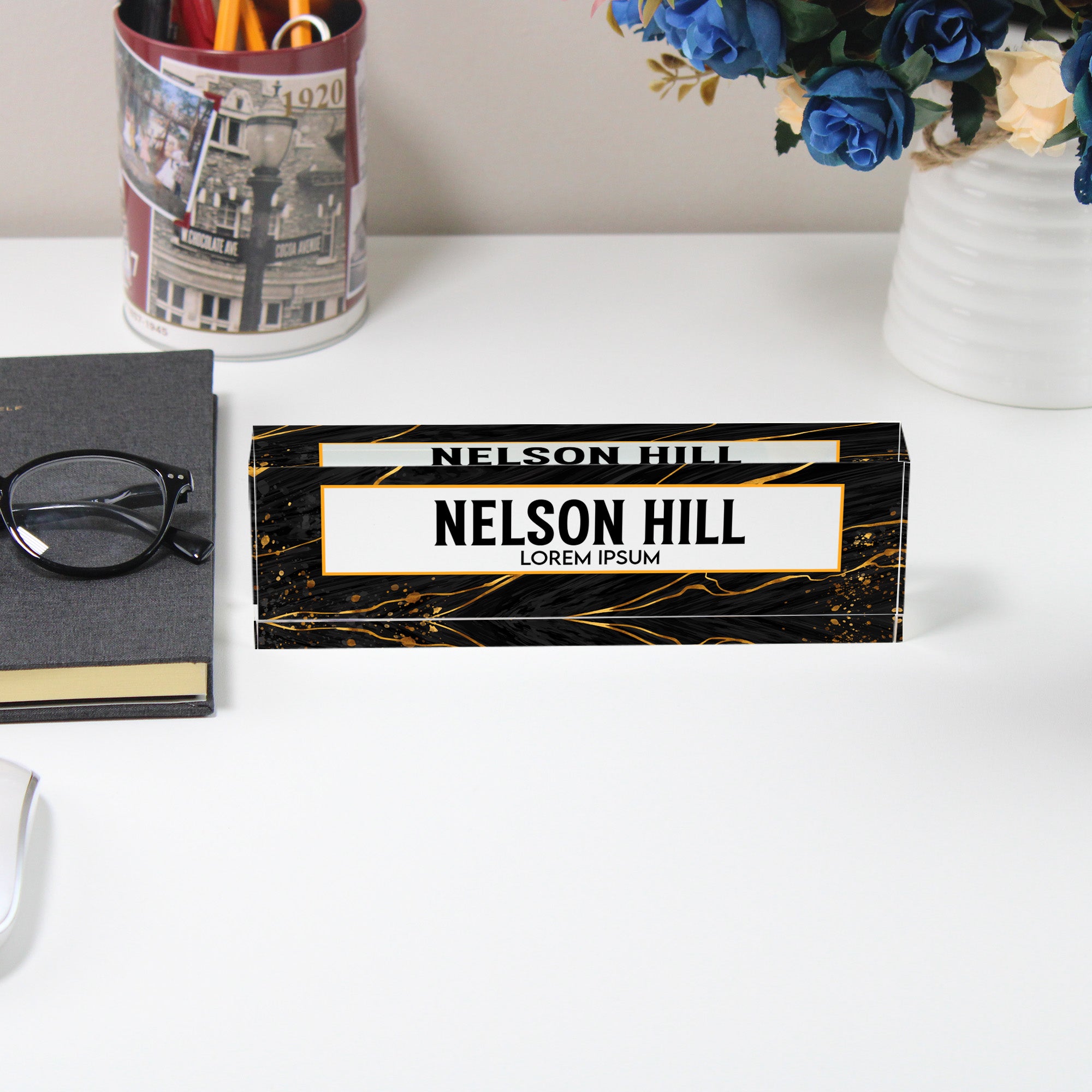 Personalized Marble Acrylic Desk Block - Luxurious Black and Gold Nameplate, Perfect Custom Gift for Offices, Birthdays, and Special Occasions - Image 5
