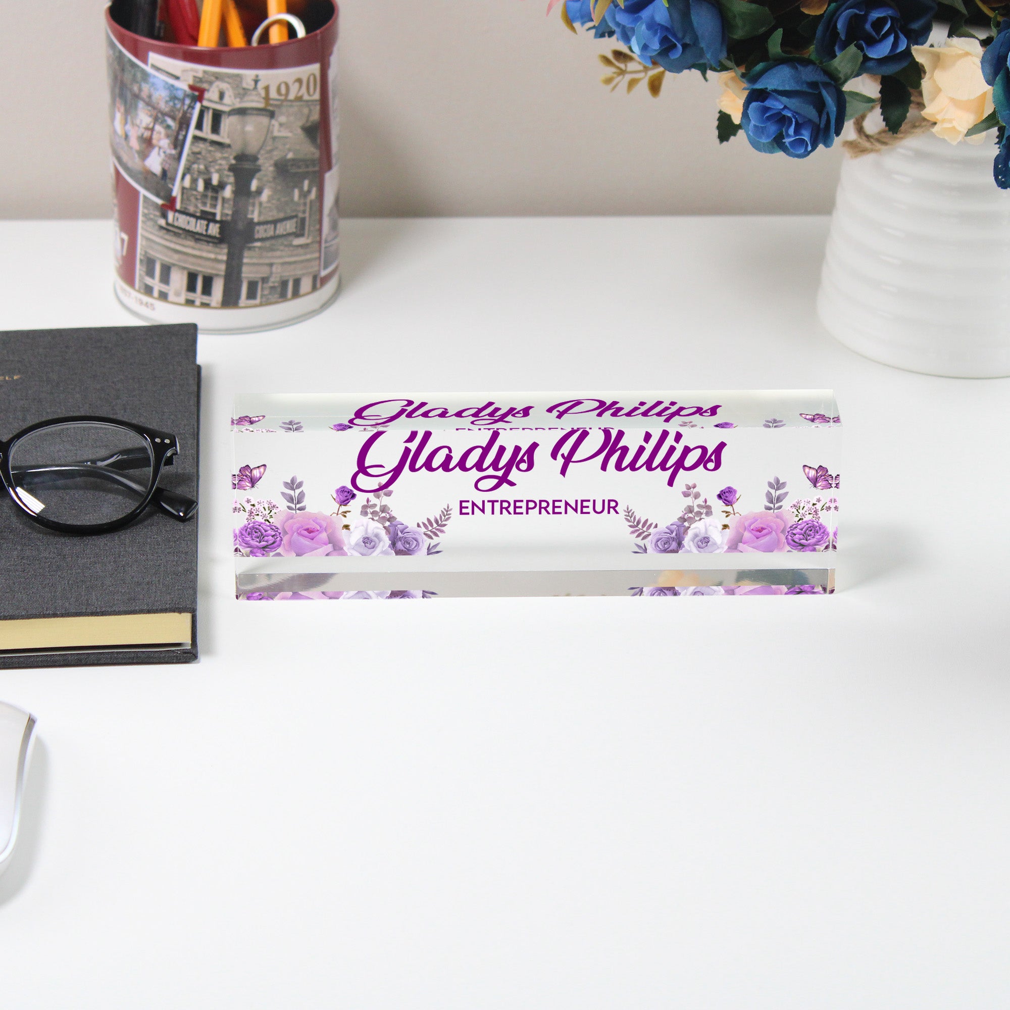 Personalized Floral Acrylic Desk Name Block - Elegant Custom Gift for Entrepreneurs - Image 5