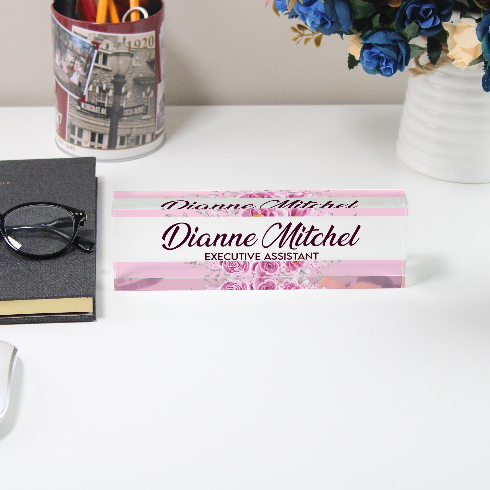 Personalized Executive Assistant Acrylic Desk Block - Elegant Floral Design for Custom Office Decor and Unique Gift Giving - Image 5