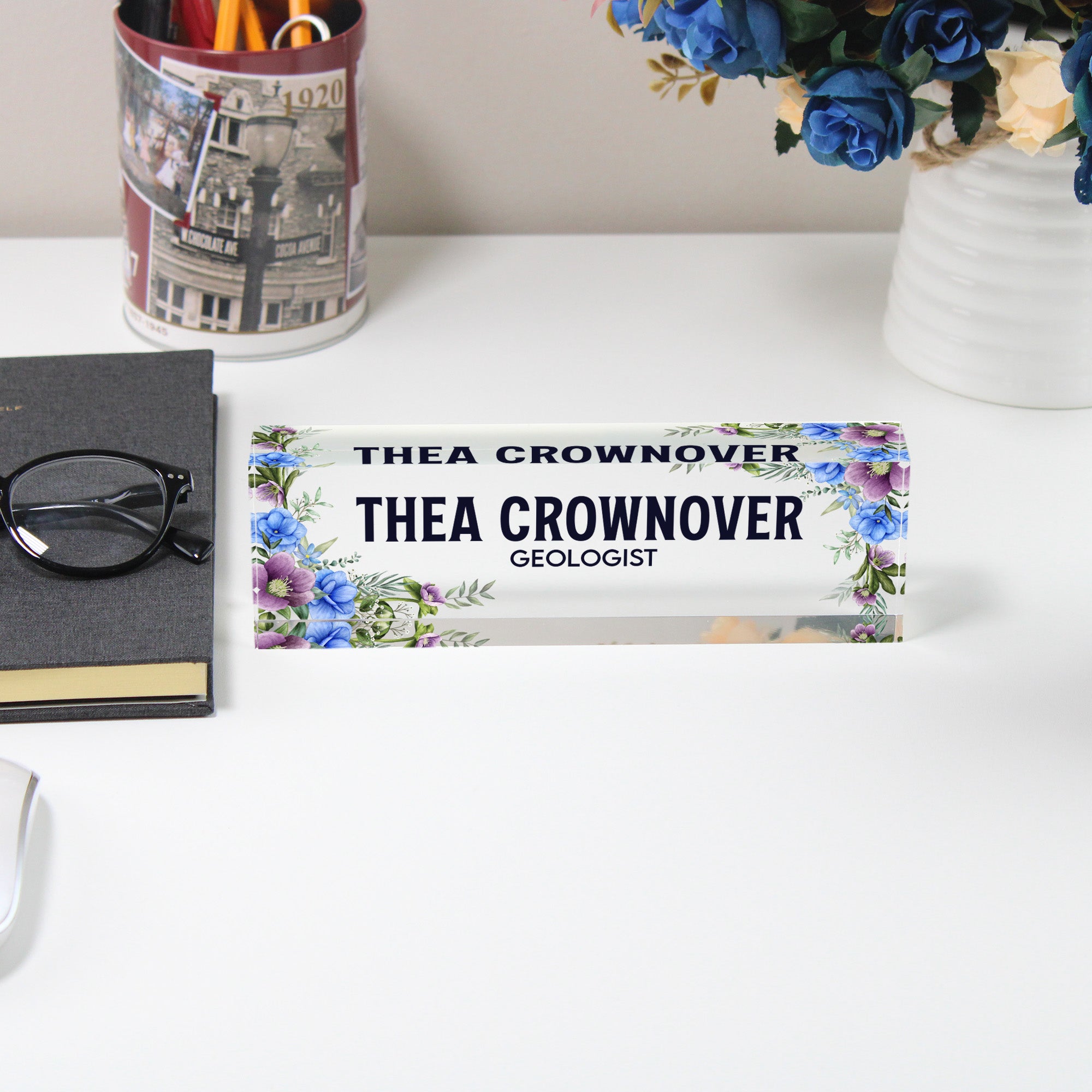 Personalized Floral Acrylic Desk Name Block - Custom Office Decor & Unique Gift for Professionals - Image 5