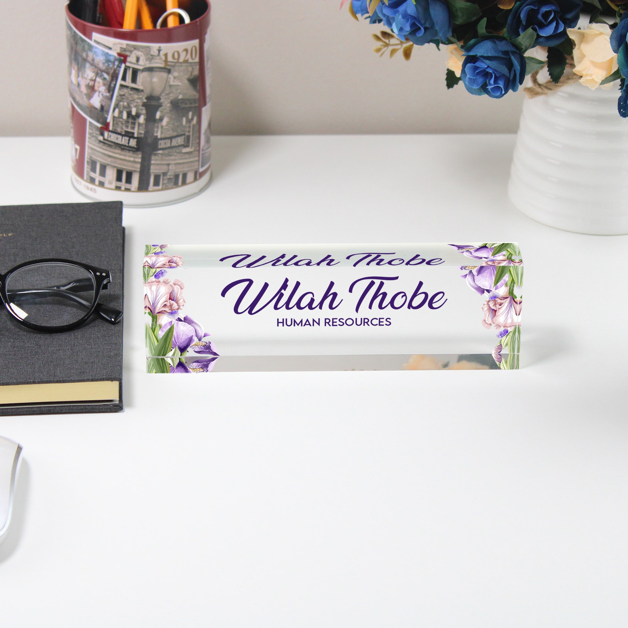 Personalized Floral Acrylic Desk Name Block - Custom Handcrafted Office Decor for HR Professionals - Image 5
