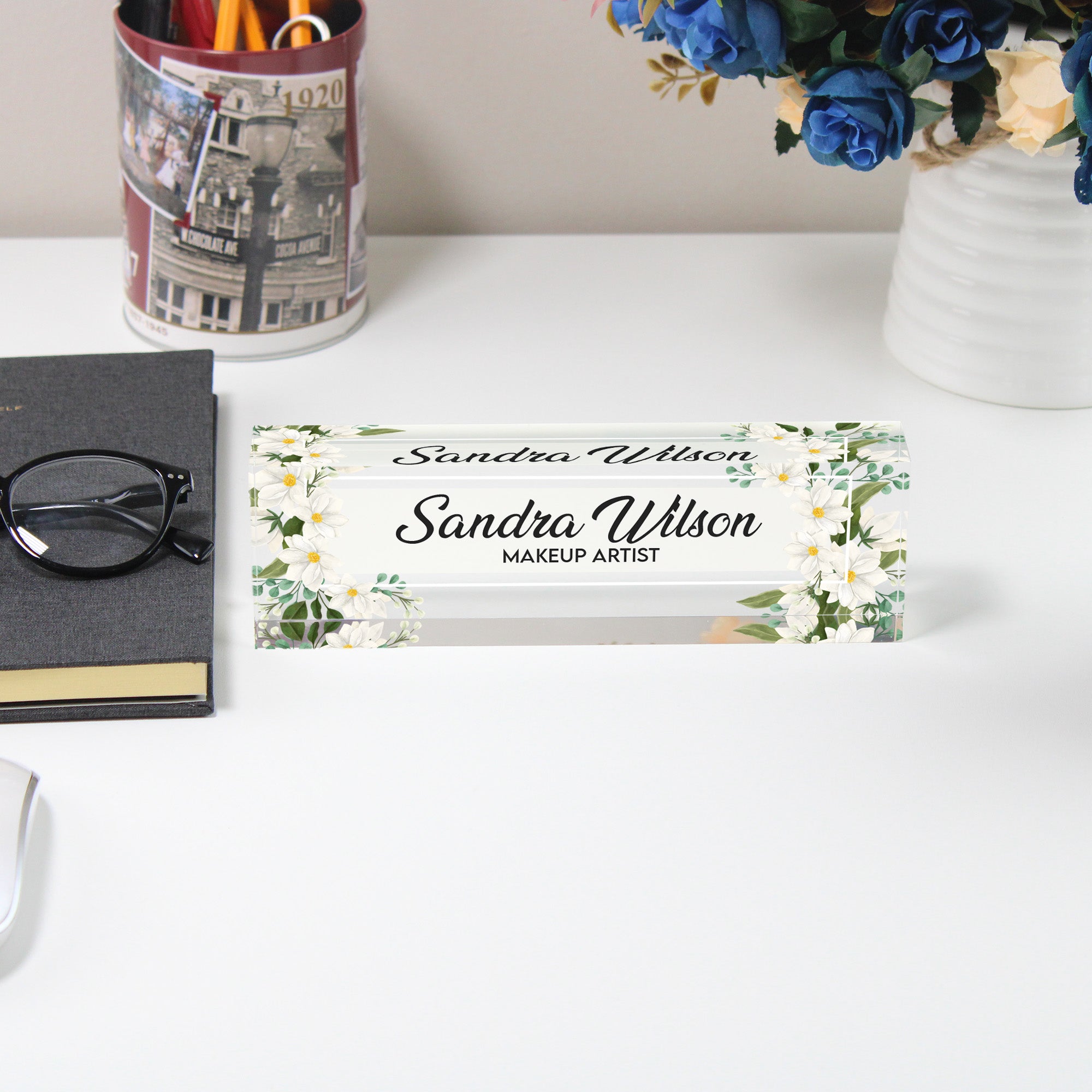 Personalized Floral Acrylic Desk Block for Makeup Artists – Custom Name Decor and Unique Gift Idea - Image 5