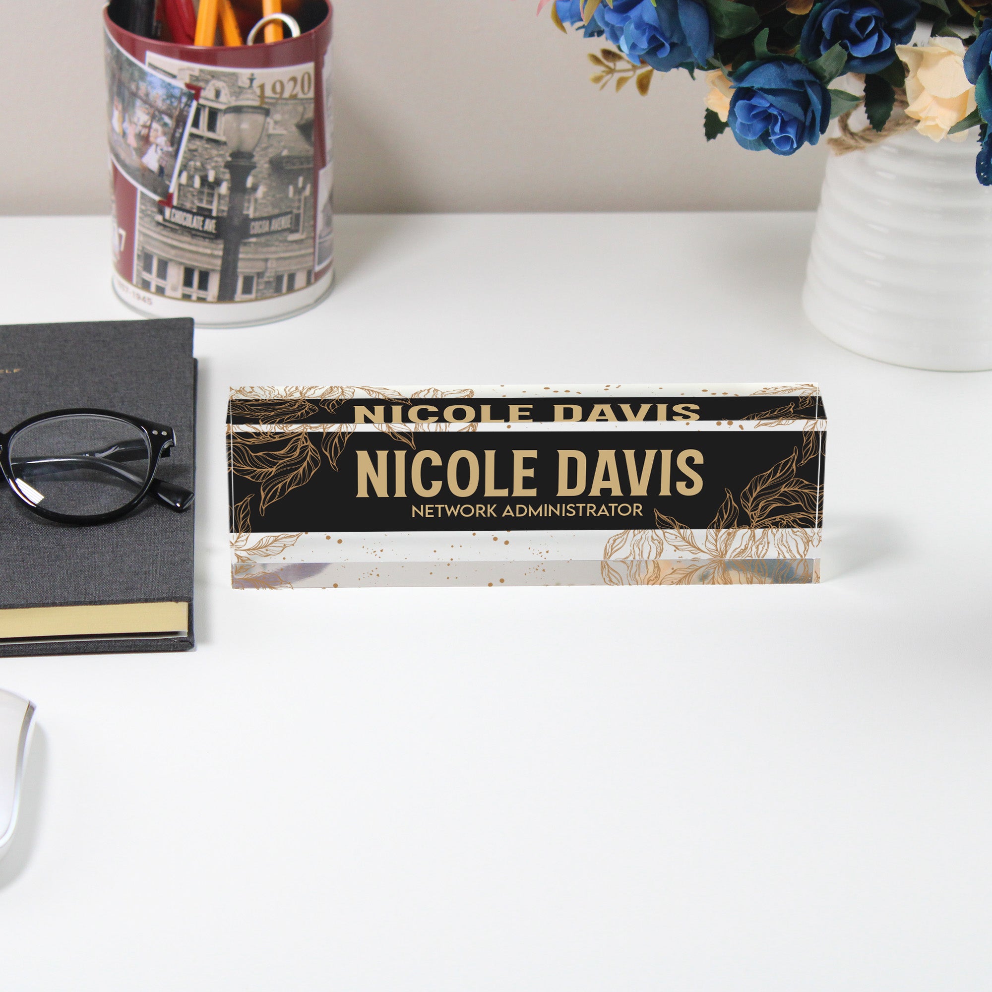 Personalized Acrylic Desk Name Block - Elegant Floral Design for Network Administrators - Image 5