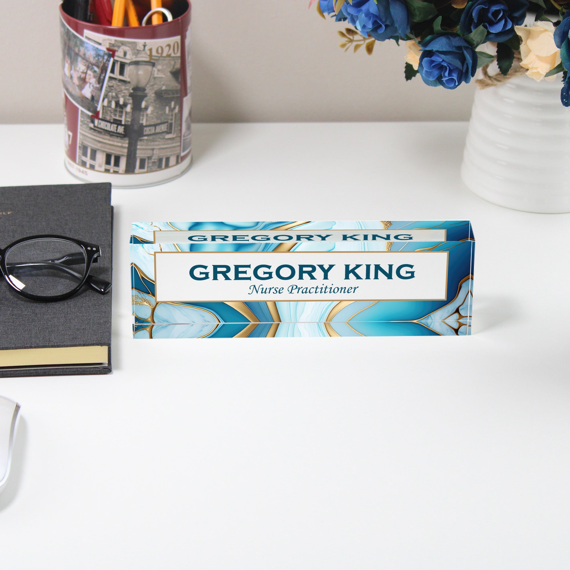 Personalized Acrylic Desk Name Plate - Elegant Crystal Design for Nurse Practitioners - Custom Office Decor Gift - Image 5