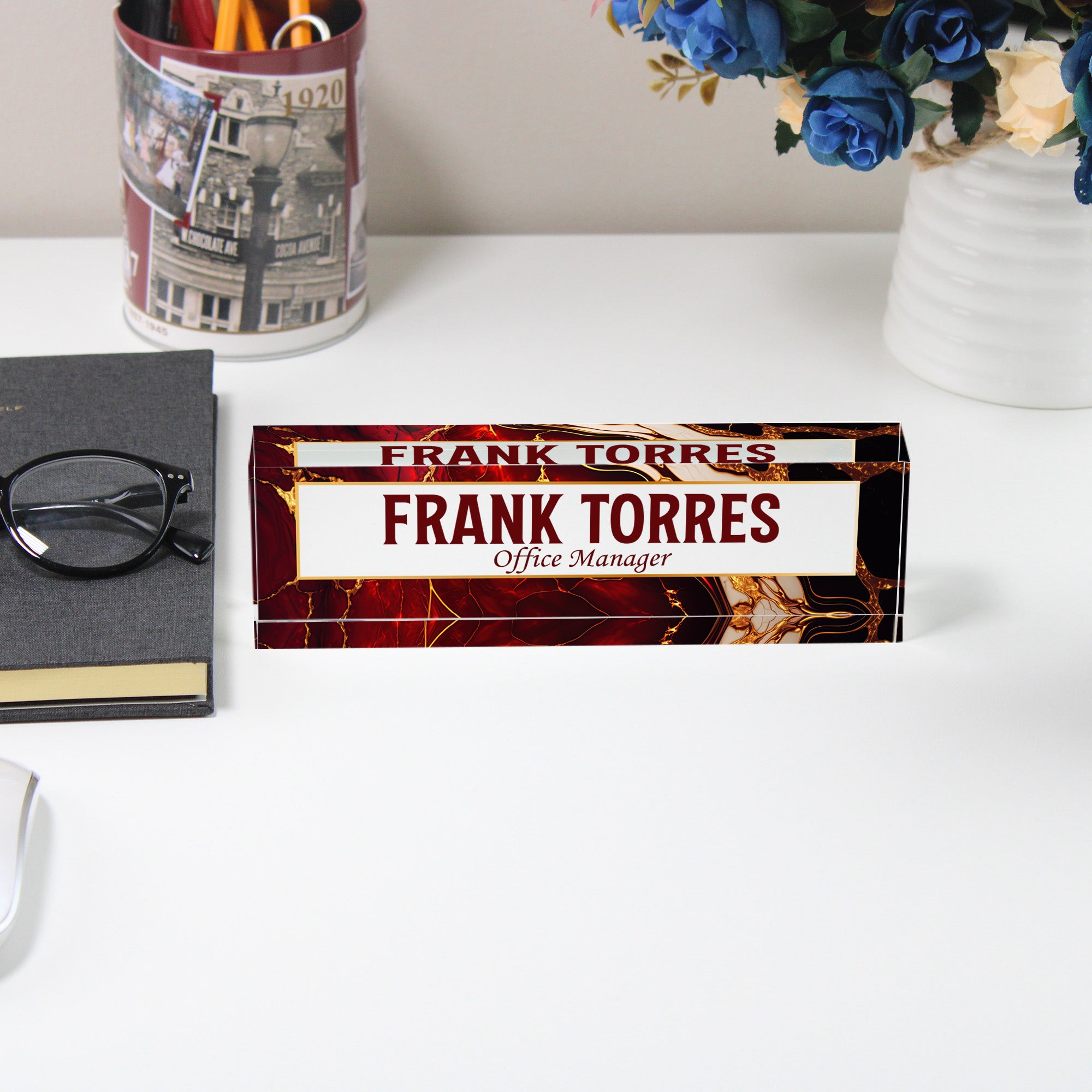 Personalized Office Manager Acrylic Desk Block with Elegant Marble Design - Perfect Custom Gift for Professional Spaces - Image 5
