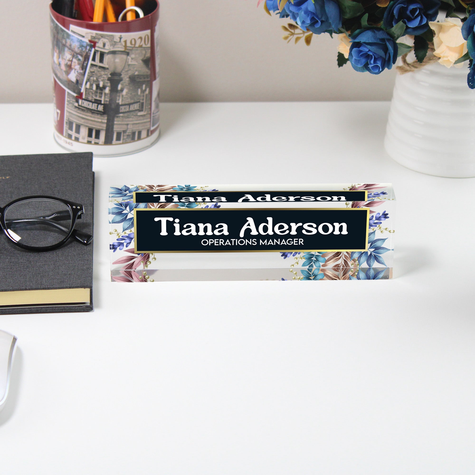 Personalized Floral Acrylic Desk Name Block - Customizable Office Decor for Stylish Professionals - Image 5