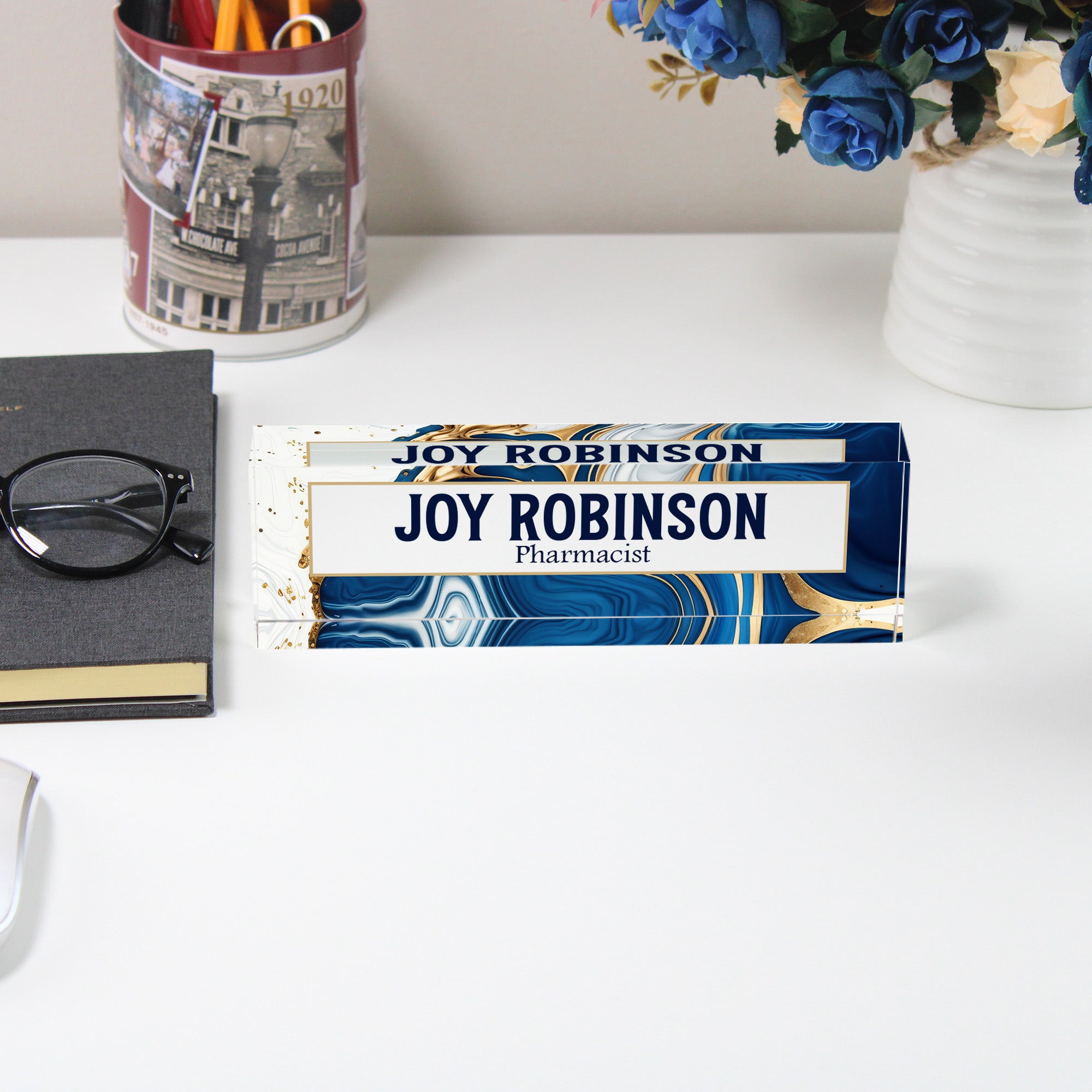 Personalized Acrylic Desk Name Plate - Custom Marbled Design for Professionals, Elegant Gift for Pharmacists and Office Decor - Image 5