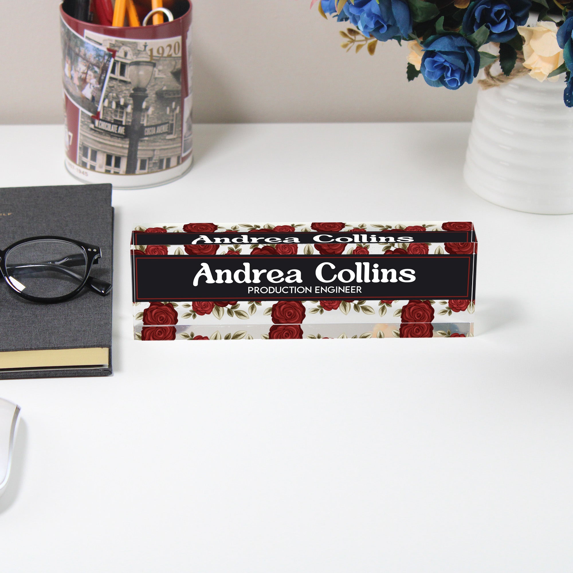 Personalized Acrylic Desk Name Plate - Elegant Rose Design for Office Professional - Perfect Gift for Engineers - Image 5