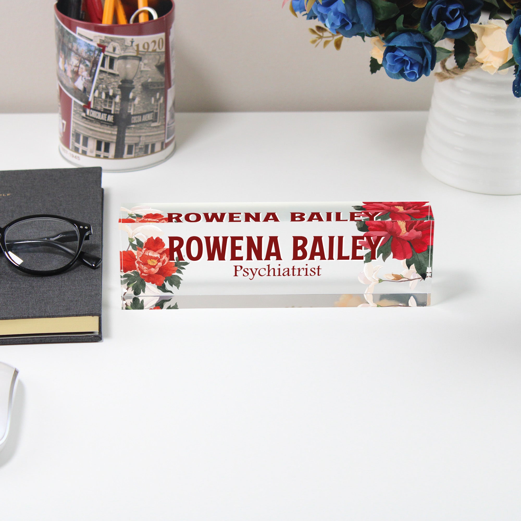 Personalized Acrylic Desk Name Block with Floral Design – Perfect Custom Gift for Psychiatrists and Professionals - Image 5