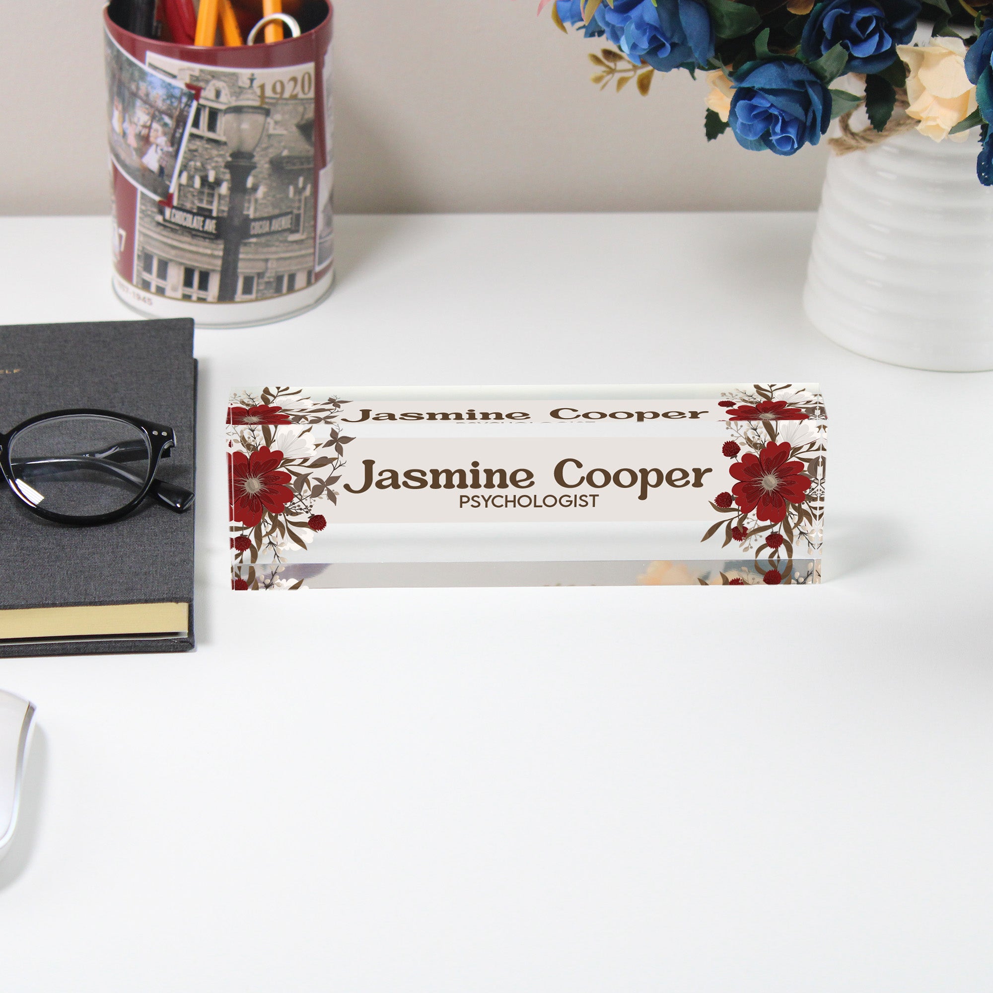 Personalized Floral Acrylic Desk Name Plate - Custom Engraved for Professionals, Perfect Gift for Psychologists - Image 5