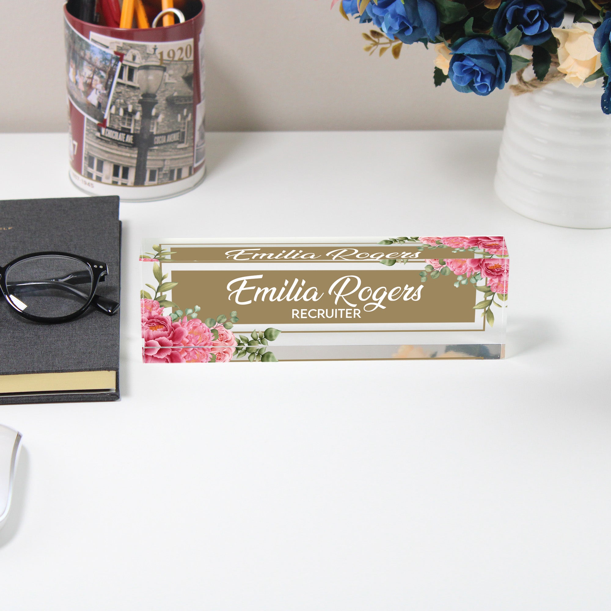 Customized Acrylic Desk Block - Elegant Floral Design with Personalization for Recruiters - Perfect Gift for Professionals - Image 5