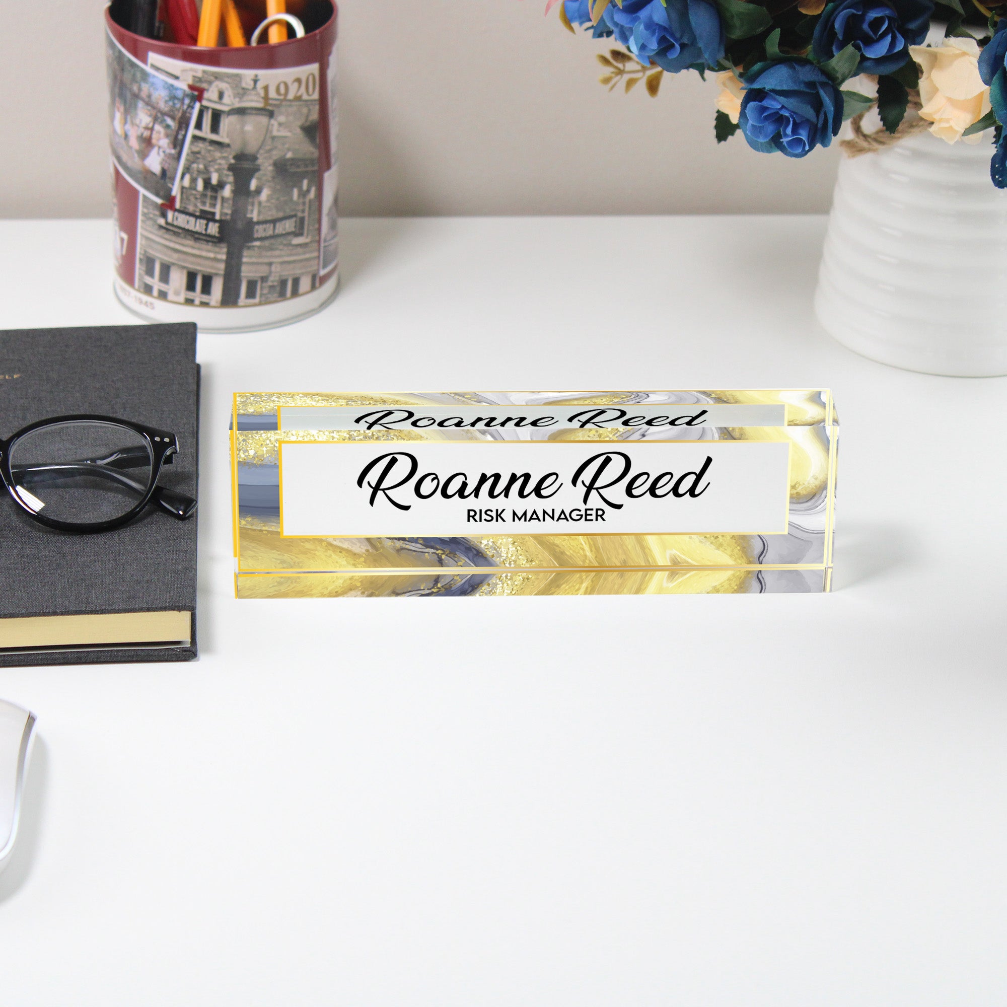 Personalized Acrylic Desk Name Plate - Elegant Gold Marbled Design for Risk Managers - Custom Office Decor & Gift - Image 5