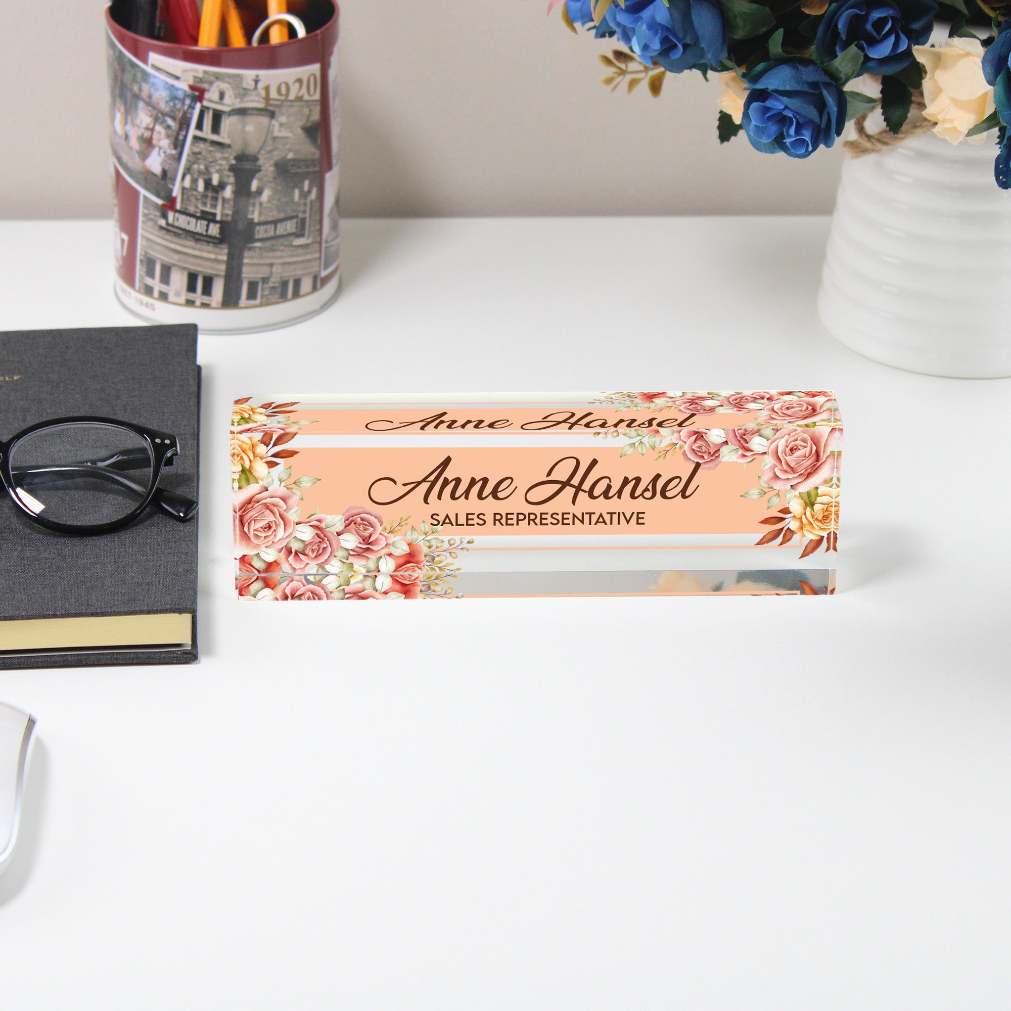 Personalized Floral Acrylic Desk Name Plate - Custom Office Decor and Unique Gift for Sales Representatives - Image 5
